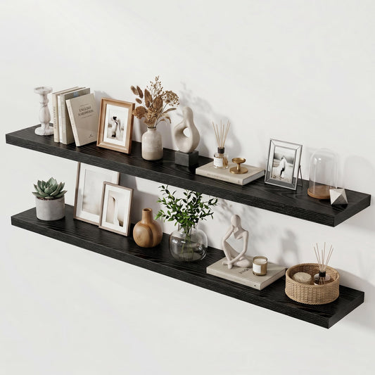 Acovy 72 Inch Long Floating Shelves for Wall Set of 2,12" Deep Wall Shelf,Large Floating Shelf with Invisible Brackets for Bedroom,Bathroom,Kitchen,Farmhouse Home Decor Display Bookshelf,Black
