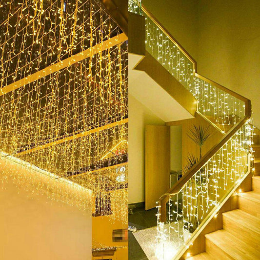 ZIMINGU Icicle Curtain Lights, 96 LEDs, 13FT, Warm White, Low Voltage, Indoor/Outdoor Fairy String Lights for Diwali and Christmas Decorations