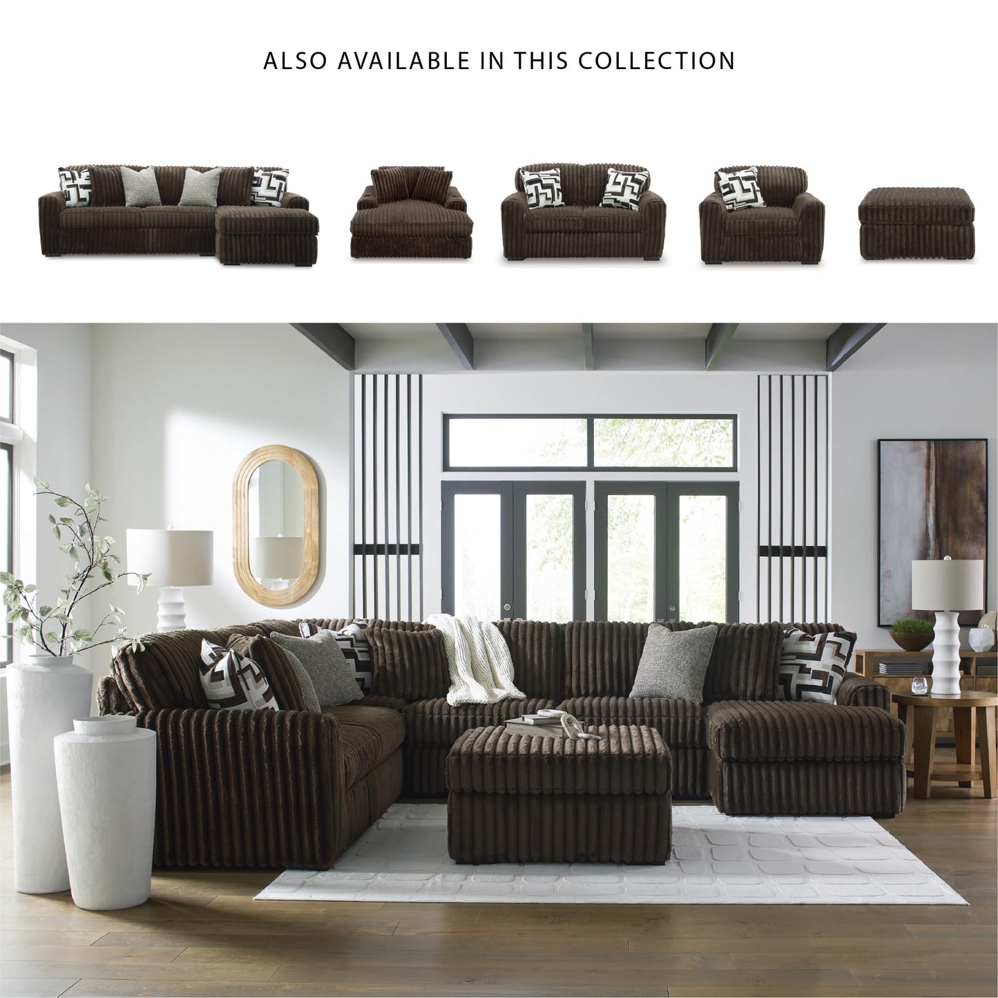 Signature Design by Ashley Midnight-Madness Casual Anti Sag Left-Arm Facing 3-Piece Sectional with Chaise, Reversible Seat Cushions and 10 Accent Pillows, Dark Brown