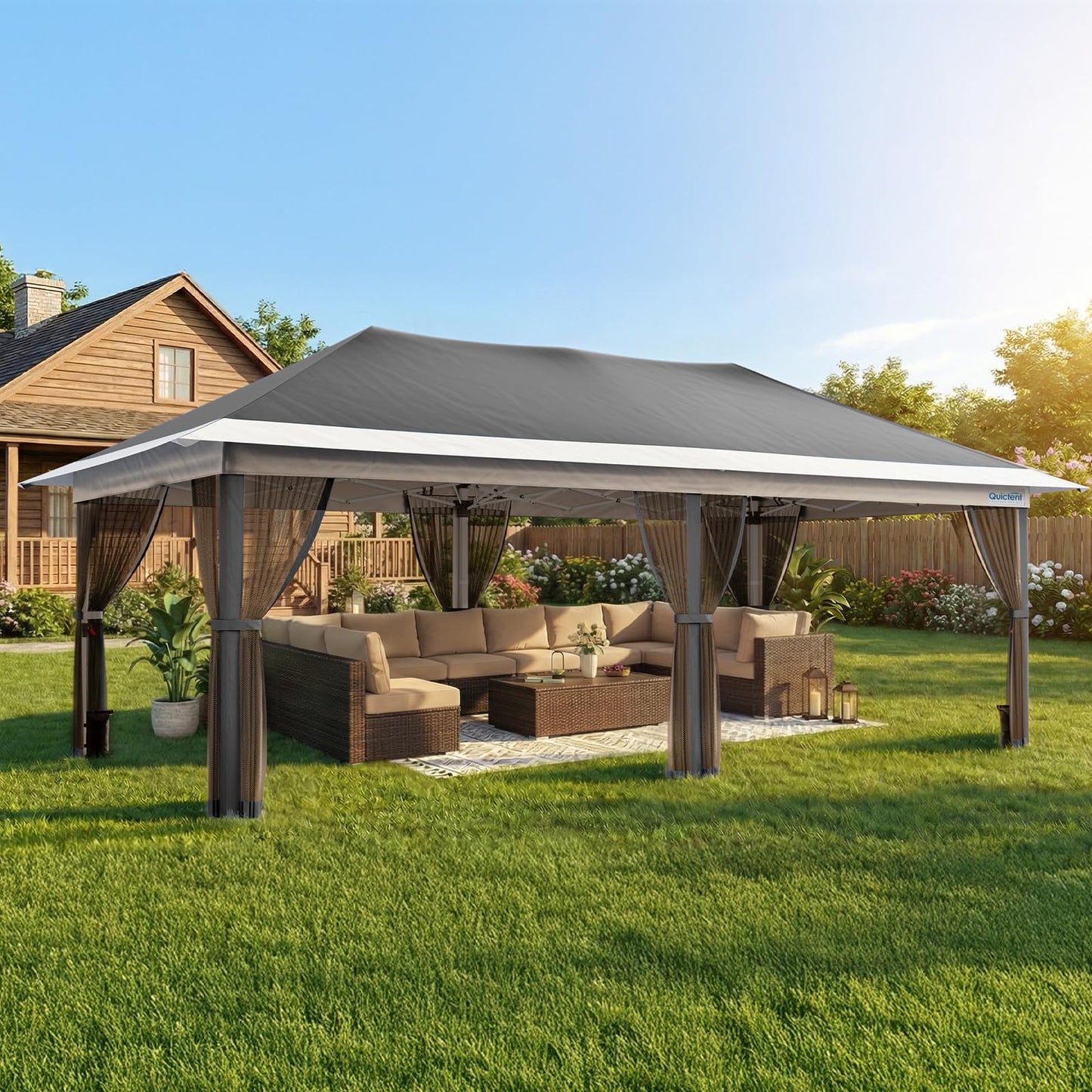 Quictent 10x20FT Pop up Gazebo Canopy Tent, One Person Set up Portable Instant Folding Shelter, Outdoor Canopy Tent with Extra Shade for Backyard, Patio, Party