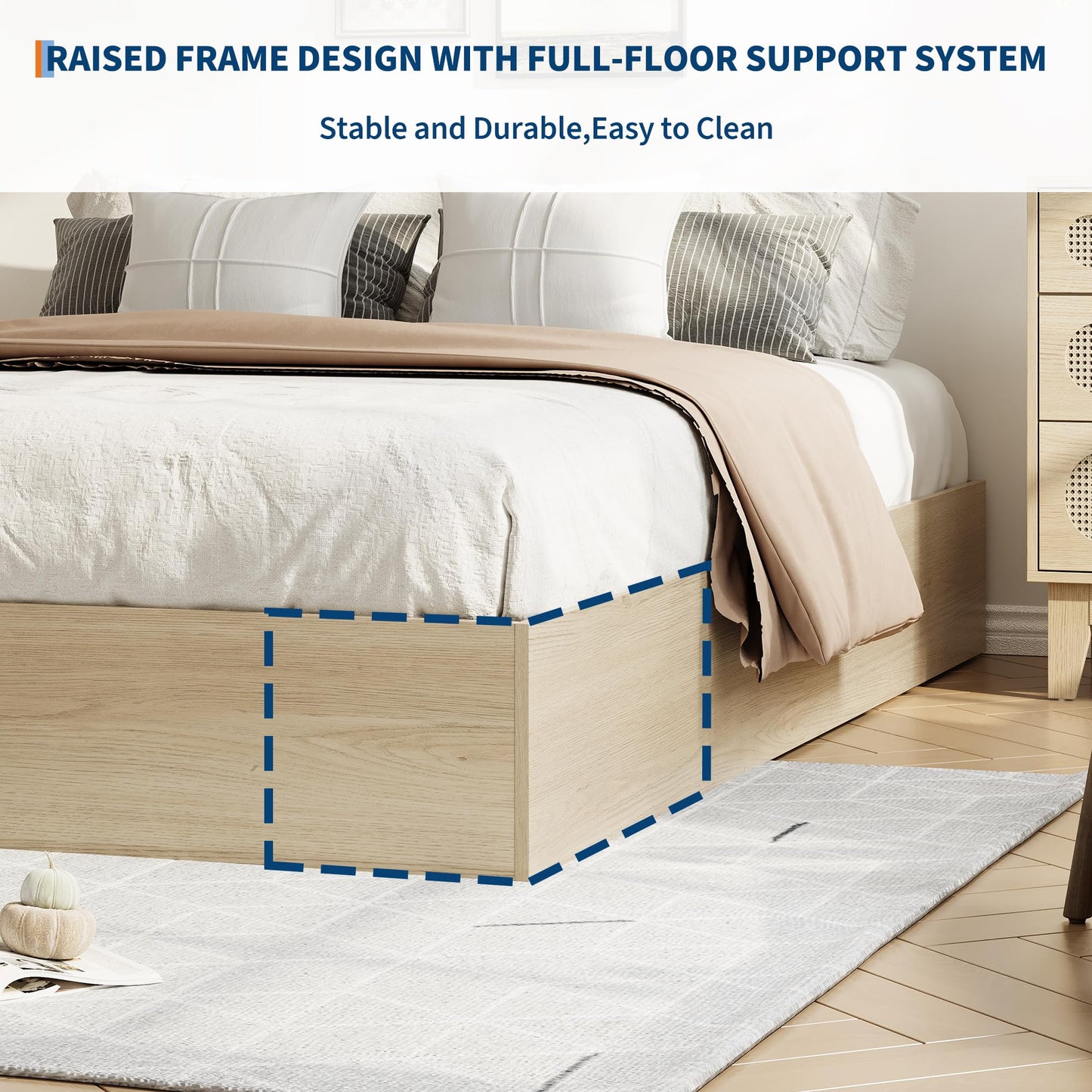 IDEALHOUSE Queen Bed Frame with 2 Storage Drawers, Wooden Bed Frame Without Headboard, Minimalist Floor Platform Bed, Wood Slat Support, Noise Free, No Box Spring Needed, Easy Assembly