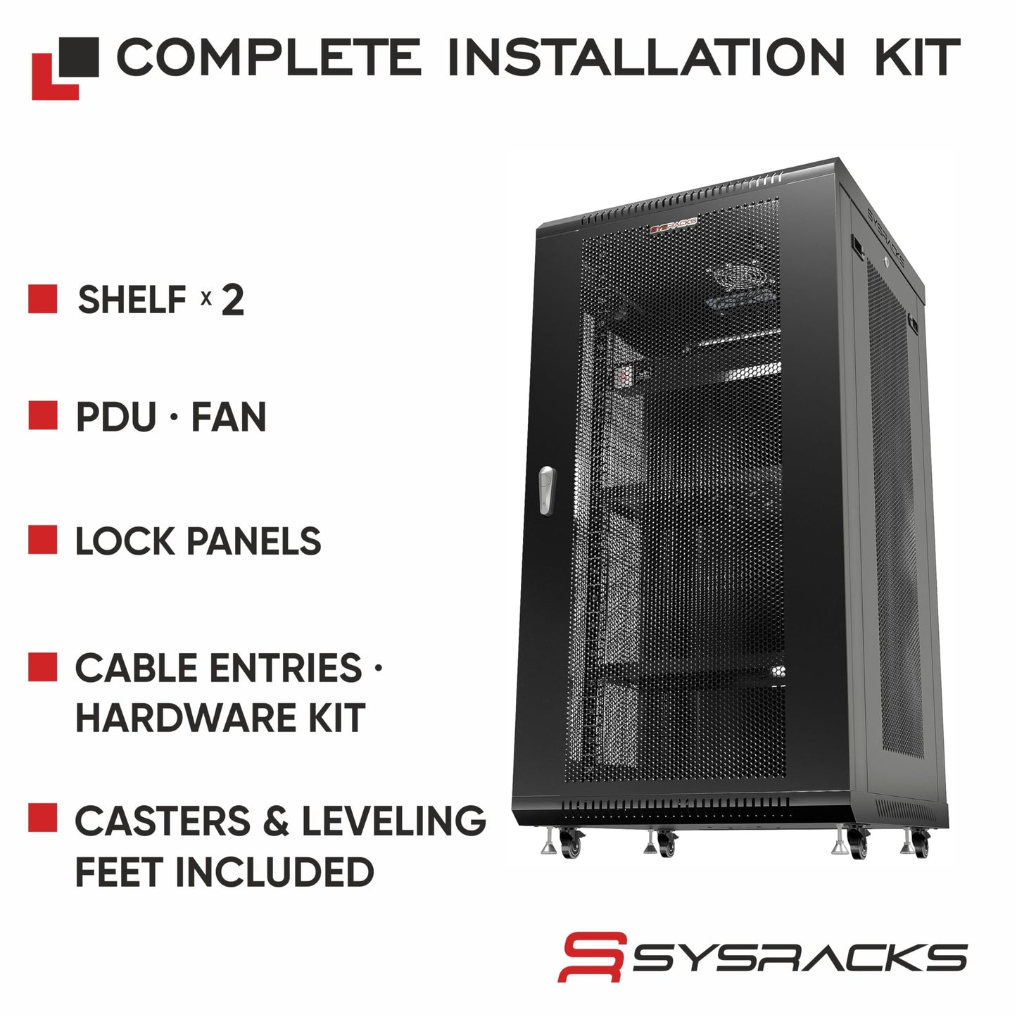 22U Wall Mount Server Rack Cabinet 24” Deep, 19” Network Enclosure for Home Lab with Fan, PDU, 2 Shelves, Casters & Feet, Locking Mesh Door