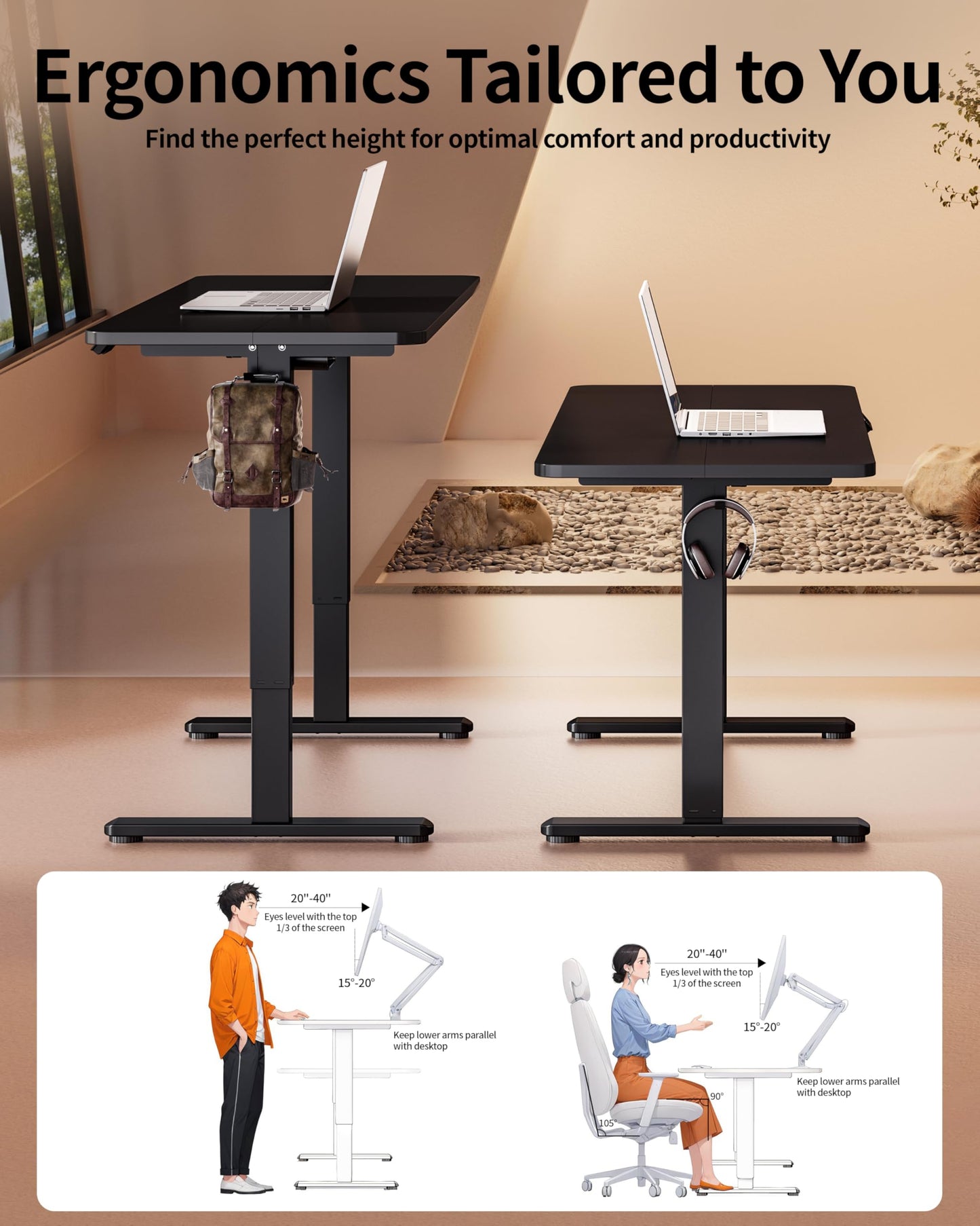 BIZUM Electric Standing Desk 60 x 24 Inch Computer Desk-Gaming Desk Black Home Office Desks Height Adjustable Memory Stand Up Computer Workstation