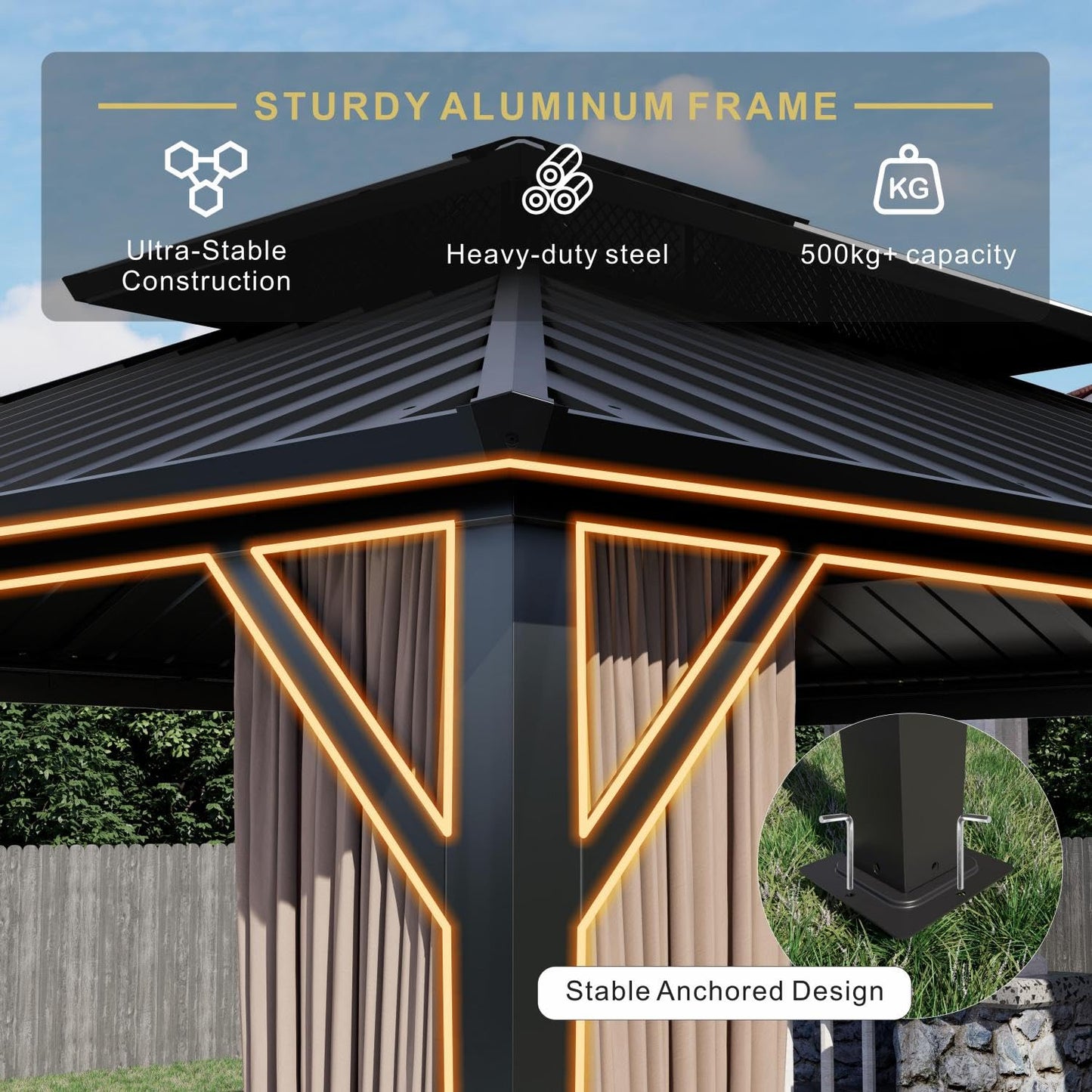 SOLUMIA 10’x12’ Hardtop Gazebo, Galvanized Steel Double Roof Canopy with Heavy-Duty Steel Frame, Outdoor Pavilion with Nettings and Curtains
