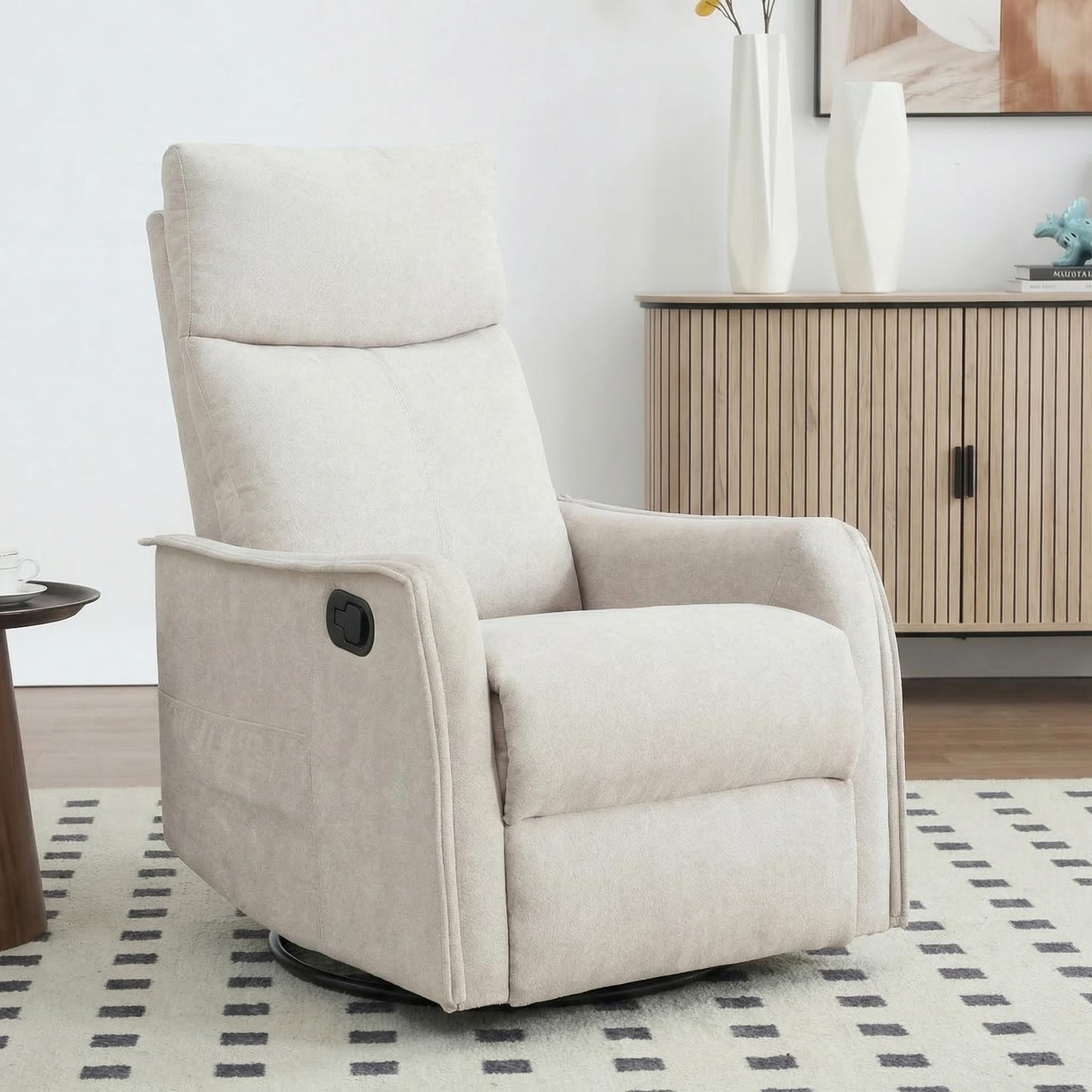 KEIKI 4-in-1 Manual Swivel Rocker Recliner Chair for Home Living Room, Polyester Chair with Back Massager & Heat, Home Theater Seating with Lumbar Support, Reading Lounge Chair for Old Money, Beige