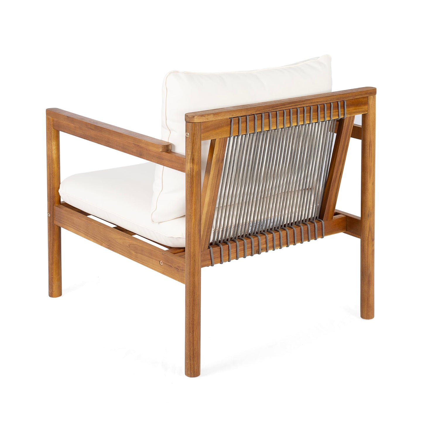 Christopher Knight Home Vorms 5-Piece Acacia Wood Patio Furniture Set with Rope Backrest, Patio Conversation Chat Set for Backyard Balcony, Outdoor 7-Seater Seating Group with Coffee Table, Teak+Cream