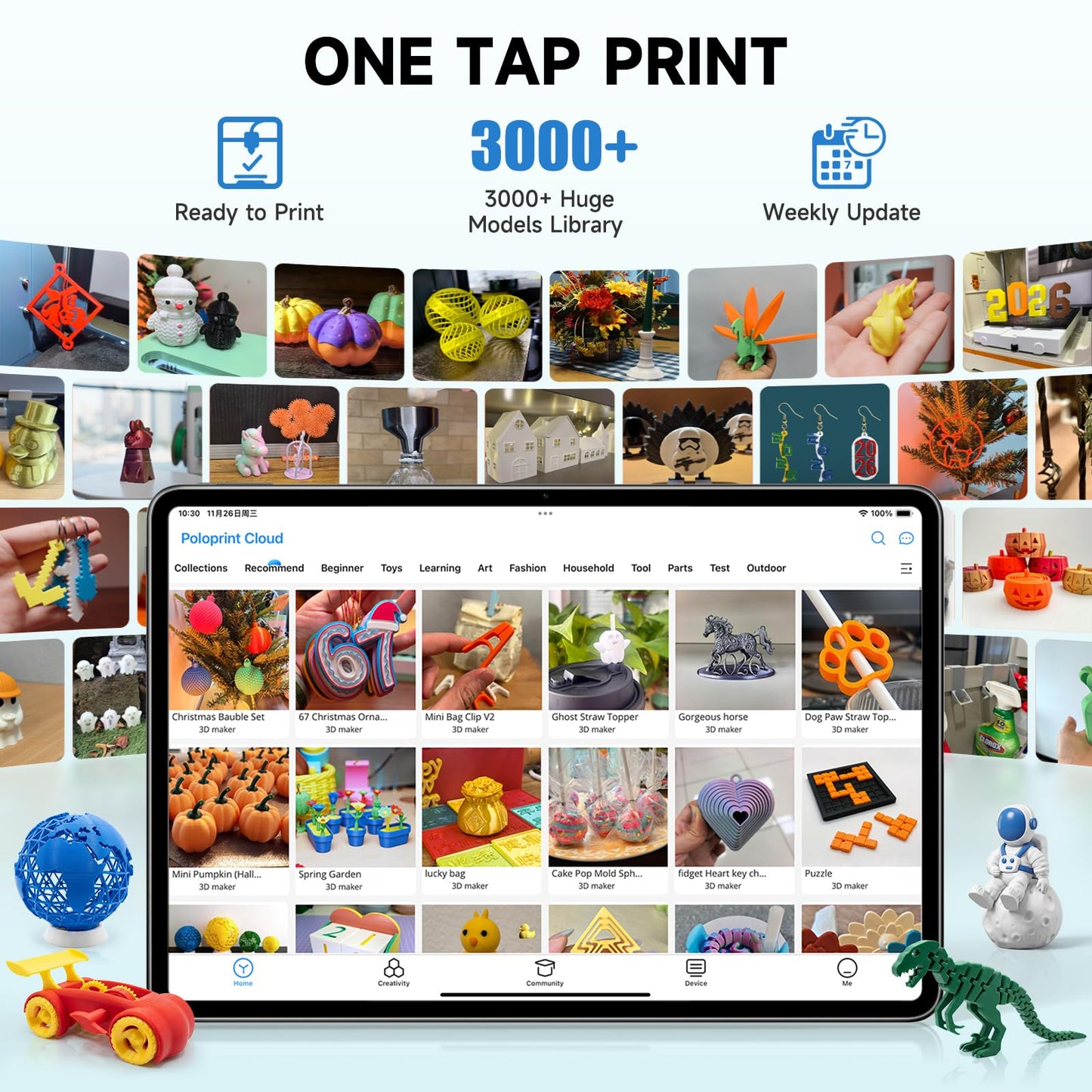 HEPHi3D Tina2 Plus 3D Printer for Beginner & Kids, Fully Assembled 3D Printers with Smart APP, 250mm/s High Speed Auto Leveling High Precise Kids Mini 3D Printer, Open Source for Home, Office, School