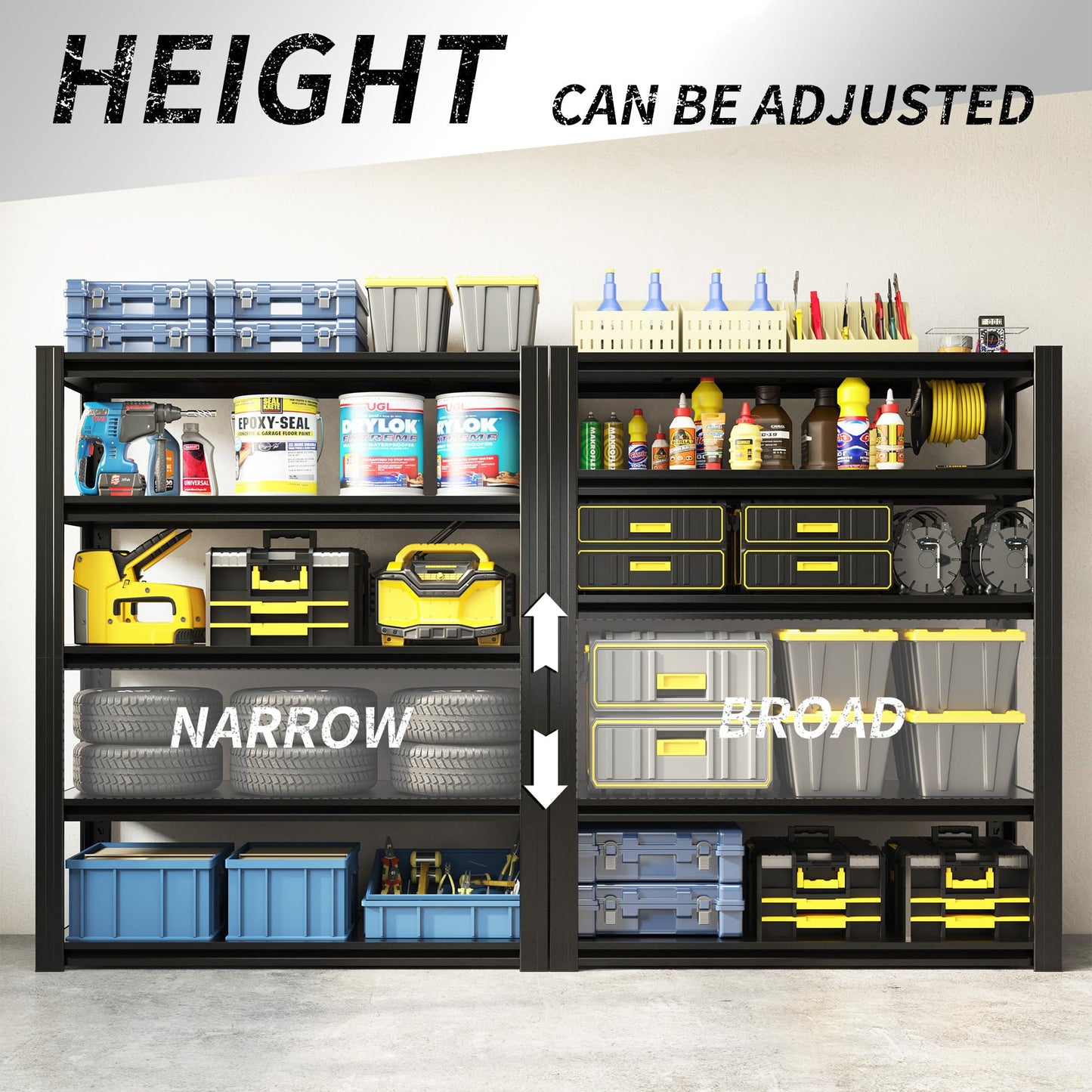 EKJ 72" H Shelving Unit 5 Tiers Heavy Duty Garage Shelving 3000LBS Storage Racks Adjustable Metal Shelves Industrial Utility Rack for Garage, Workshop, Basement, Home Office 72" H*47.2W*23.6D
