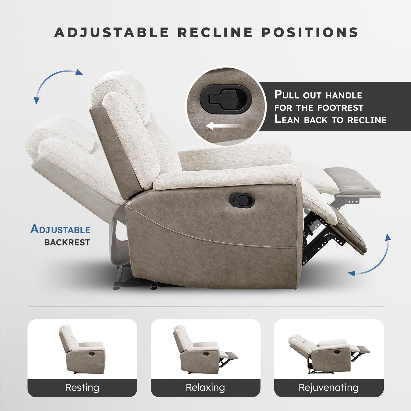 Lexicon Manual Recliner Chair for Living Room, Chenille Upholstery Reclining Chair, Home Theater Seating, Wall Hugger, Padded Headrest, Required Assembly, Two-Tone Beige