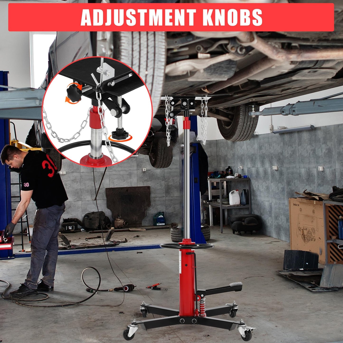 Transmission Jack 1322 LBS, Hydraulic Telescoping Stand with Foot Pedal & 360° Swivel Wheels, 34"-68" High Lift Transmission Jack for Car, Truck, SUV Repairs in Garage Workshop