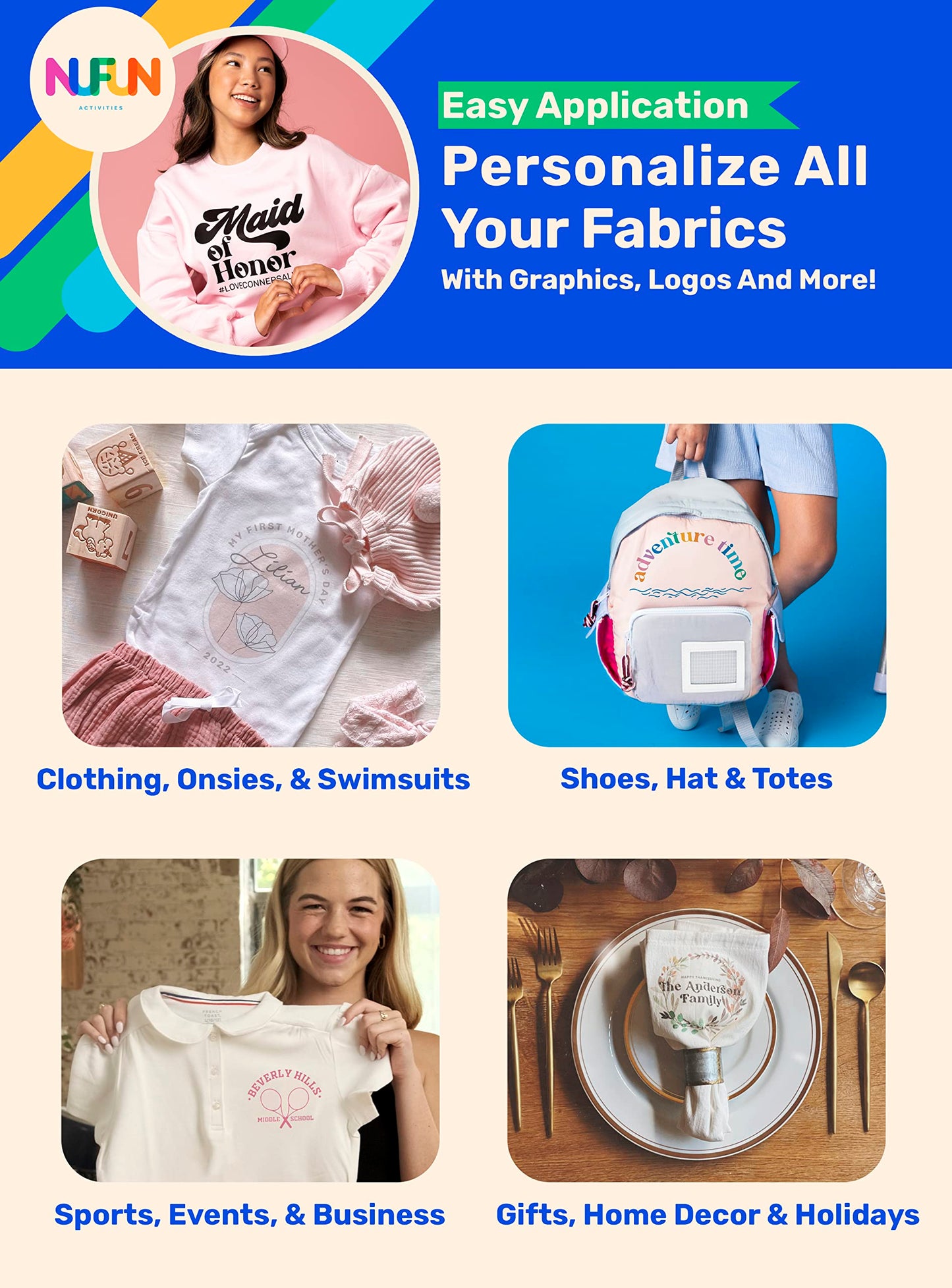 NuFun Activities Printable Iron-on Heat Transfer Paper for T Shirts, Light Fabrics, 500 Sheets 8.5 x 11 inch, Long Lasting, Durable, Professional Quality, Easy DIY, Non-Toxic, Made In the USA