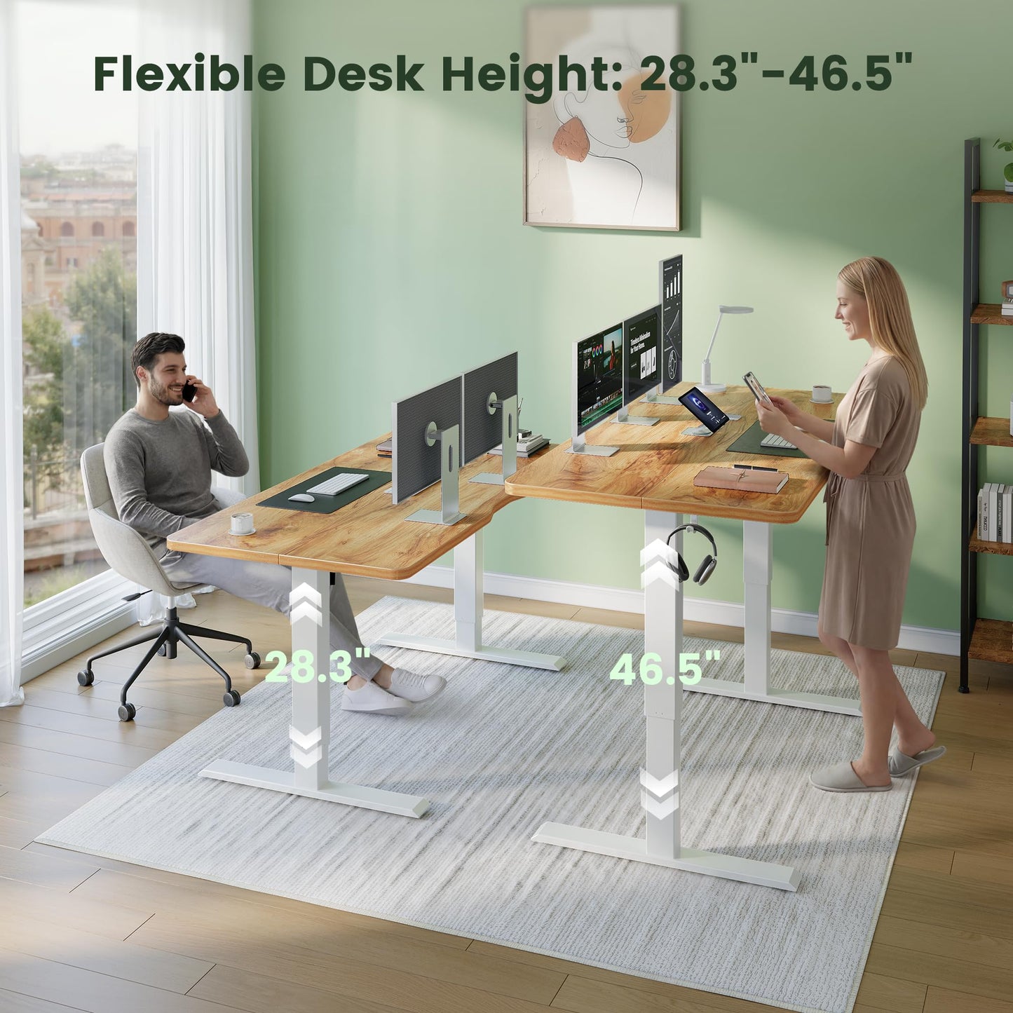 CubiCubi Standing Desk, 63 x 28 Inches Electric Height Adjustable Computer Desk, Sit Stand up Home Office Desk with Memory Presets, Natural