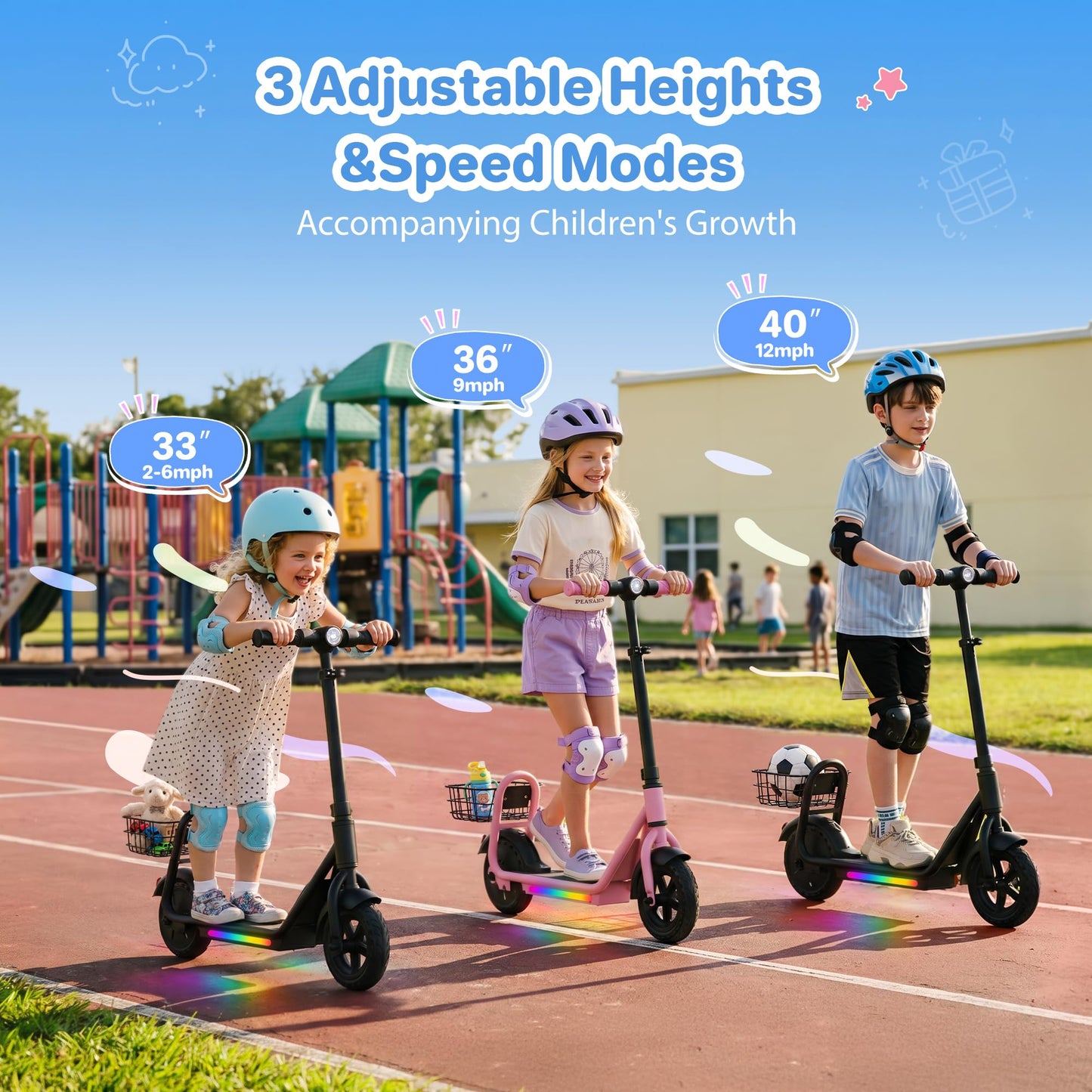 iScooter 2-in-1 Kids Electric Scooter ik7,Up to 12mph&10Miles Range，250W Motor, Headlight & Brake Taillight, Removable Seat&Basket, Smart App Parental Control,Electric Scooter for Kids Ages 10-14