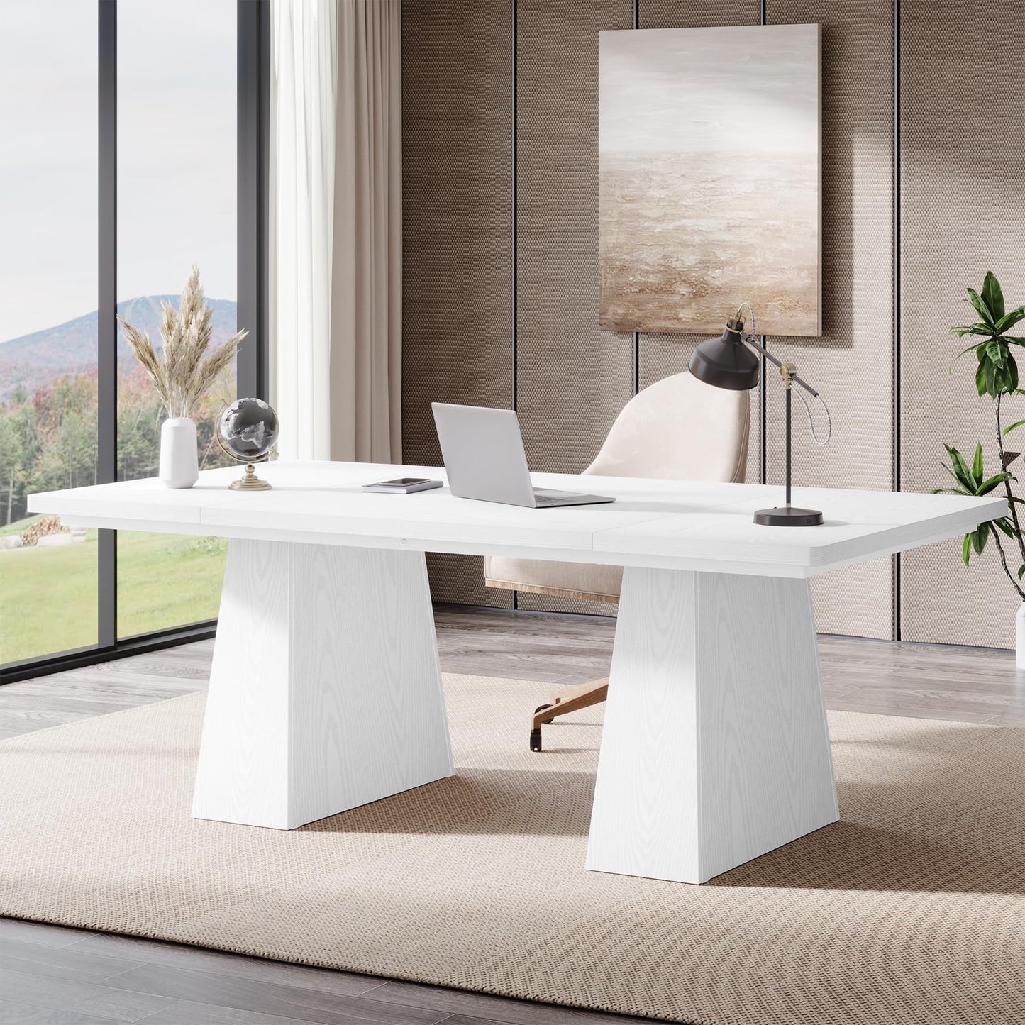 Tribesigns 63-Inch Executive Desk, Large Office Computer Desk with Double Pedestal, Modern Simple Workstations Writing Table Conference Table Business Furniture for Home Office, White