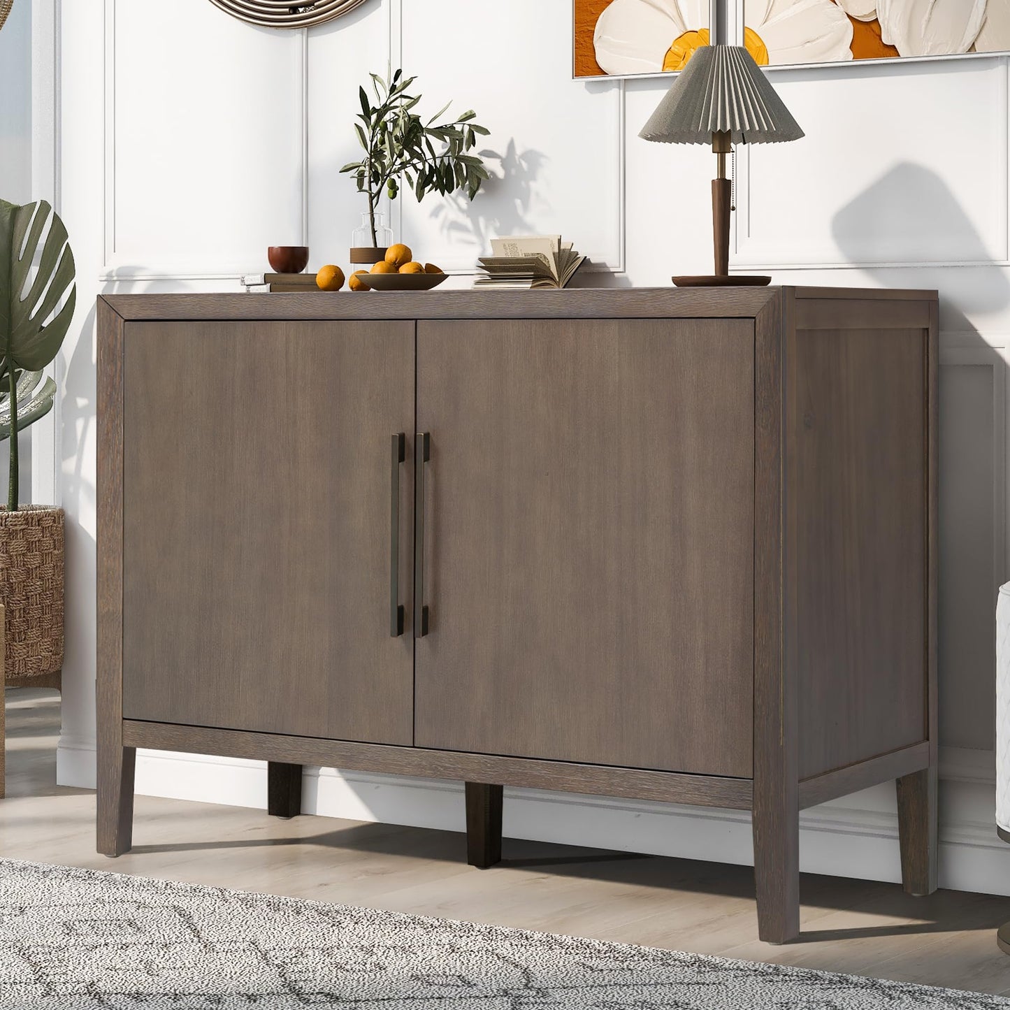 Merax Wood Farmhouse Buffet Sideboard with Metal Handles and 2 Doors