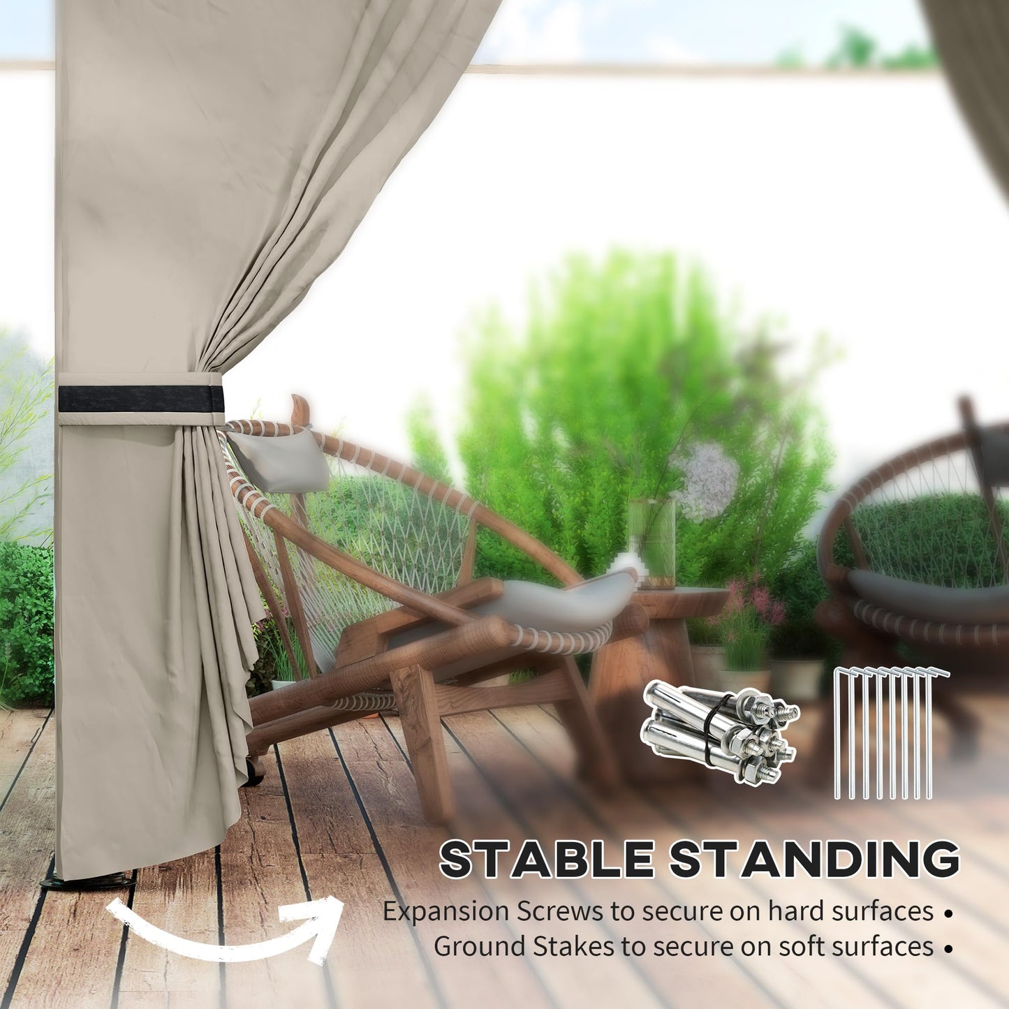 Outsunny 11' x 11' Outdoor Gazebo, Arc Patio Gazebo Canopy Shelter, UV Protected, with Curtains, Church Windows, Double Roof, Galvanized Steel Frame for Lawn, Backyard and Deck, Light Gray