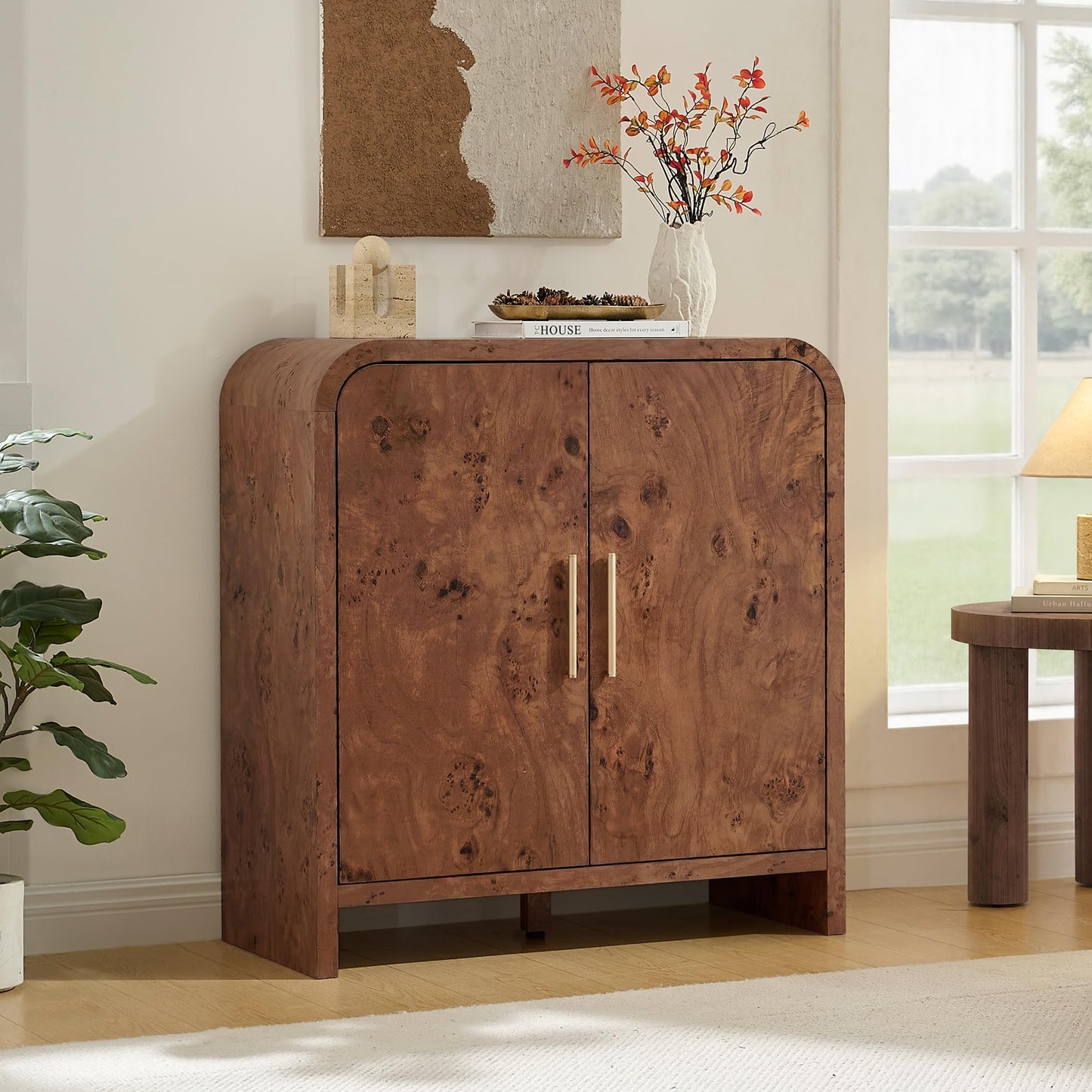 Fantaxia Sideboard Buffet Cabinet, Buffet Cabinet with Storage and 2 Adjustable Shelves, Sideboard Credenza Cabinet for Kitchen Entryway, Dark Walnut Burl