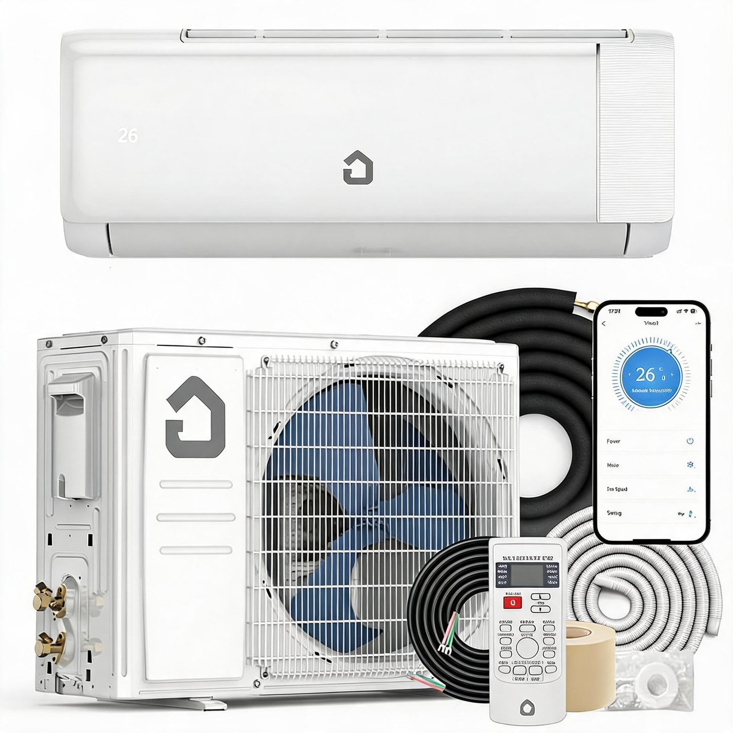 12,000 BTU Mini Split Central Air Conditioner & Heat Pump –, 22 SEER, 115V Ductless Inverter – WiFi & Alexa Enabled – Complete Installation Kit, Remote Control – Cools & Heats Rooms Up to 750 Sq.ft
