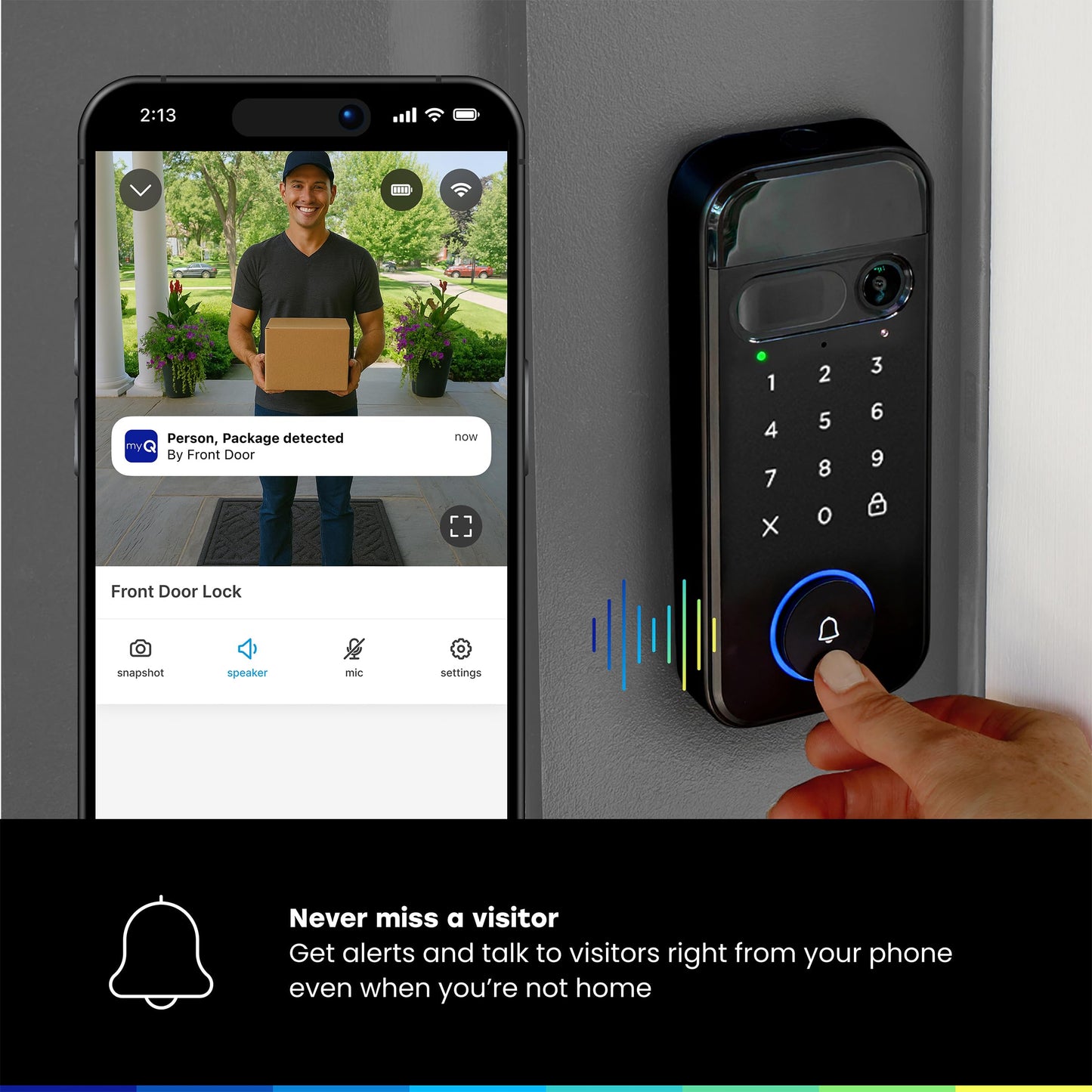 myQ Secure View™ 3-in-1 Smart Lock Deadbolt + myQ Chime + Extra Battery, Keyless Entry Lock, 2K HDR Doorbell Camera, Face, Fingerprint & PIN Access, App Control, Color Night Vision & Two-Way Audio