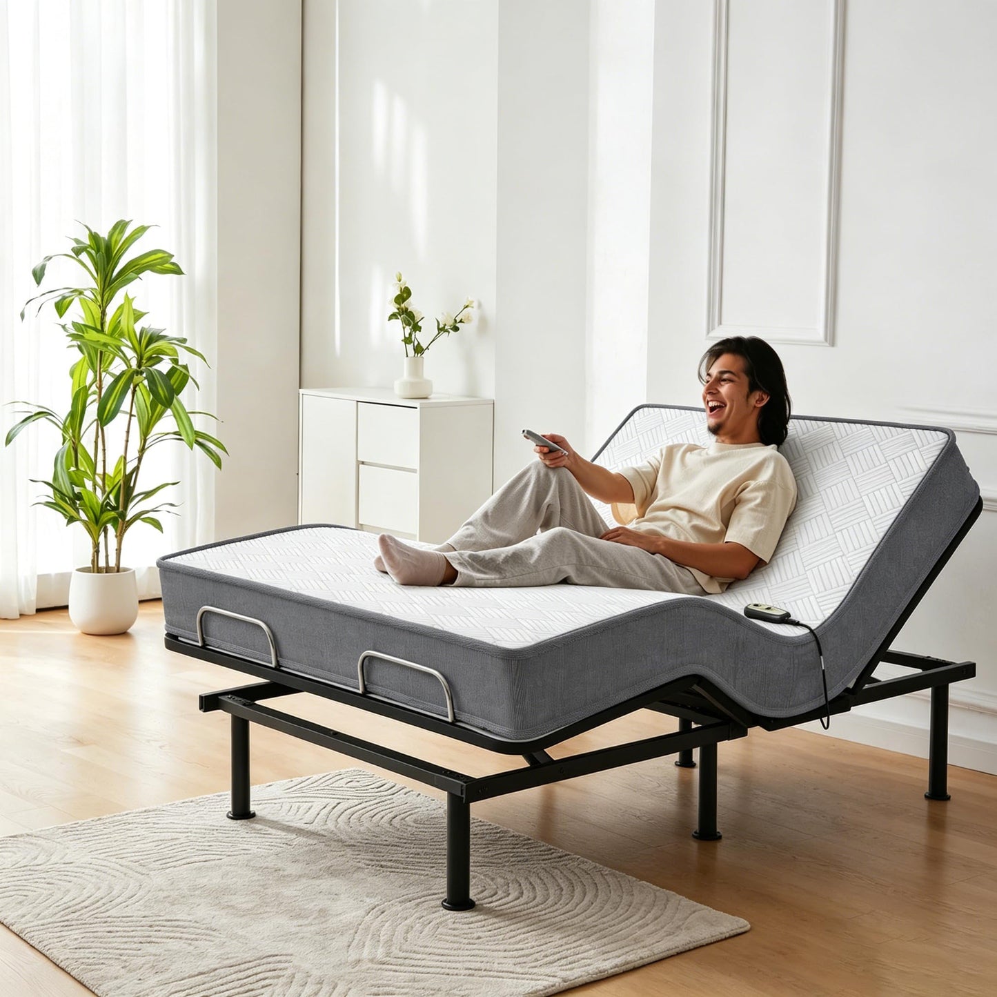 Espsilto Full Size Adjustable Bed Base with Mattress, Electric Bed Frame with Remote, Ergonomic Base with Head & Foot Incline, Zero Gravity, Anti-Snore