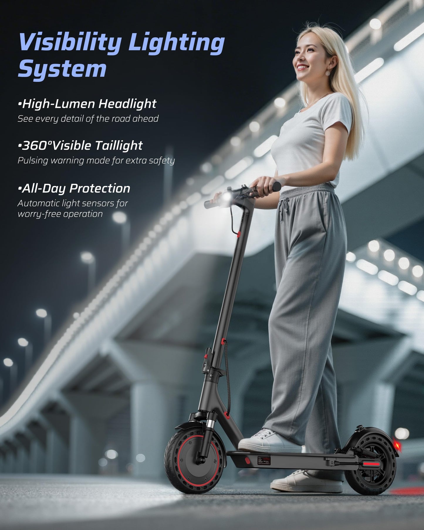 Qlaway 500W Motor Adult Electric Scooter - 22 Mph Maximum Speed & 22 Miles Range, 10" Solid Tires, Aluminum Alloy Folding Kick Scooter with Dual Suspension