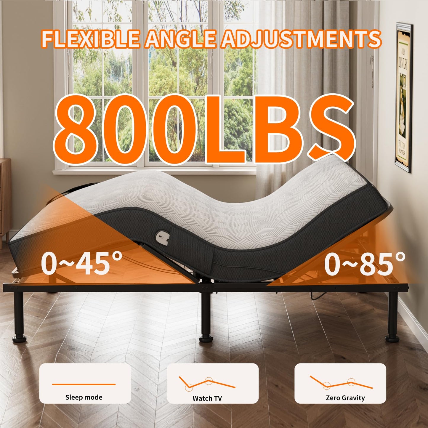 Full Size Adjustable Bed with 13CM Memory Mattress, Electric Adjustable Bed Frame with Remote, Ergonomic Bed Base with Head & Foot Incline,Zero Gravity, 4 Height-Adjustable Legs, Easy Assembly
