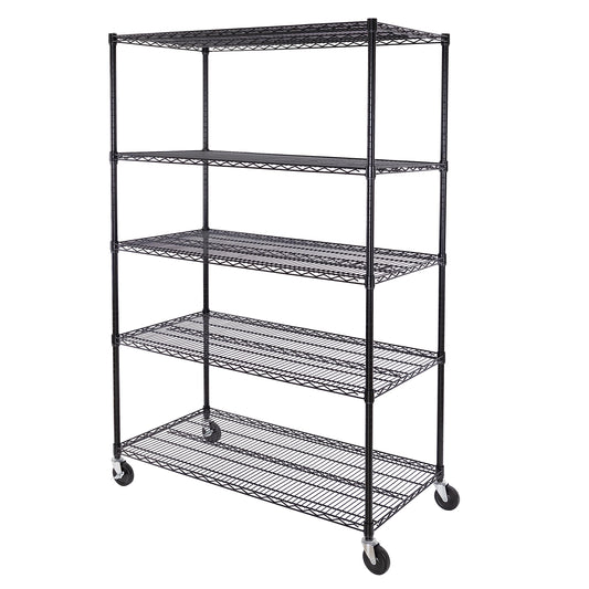 UltraDurable 5-Tier NSF Steel Wire Shelving, 48"W x 24"D x 76"H, Black