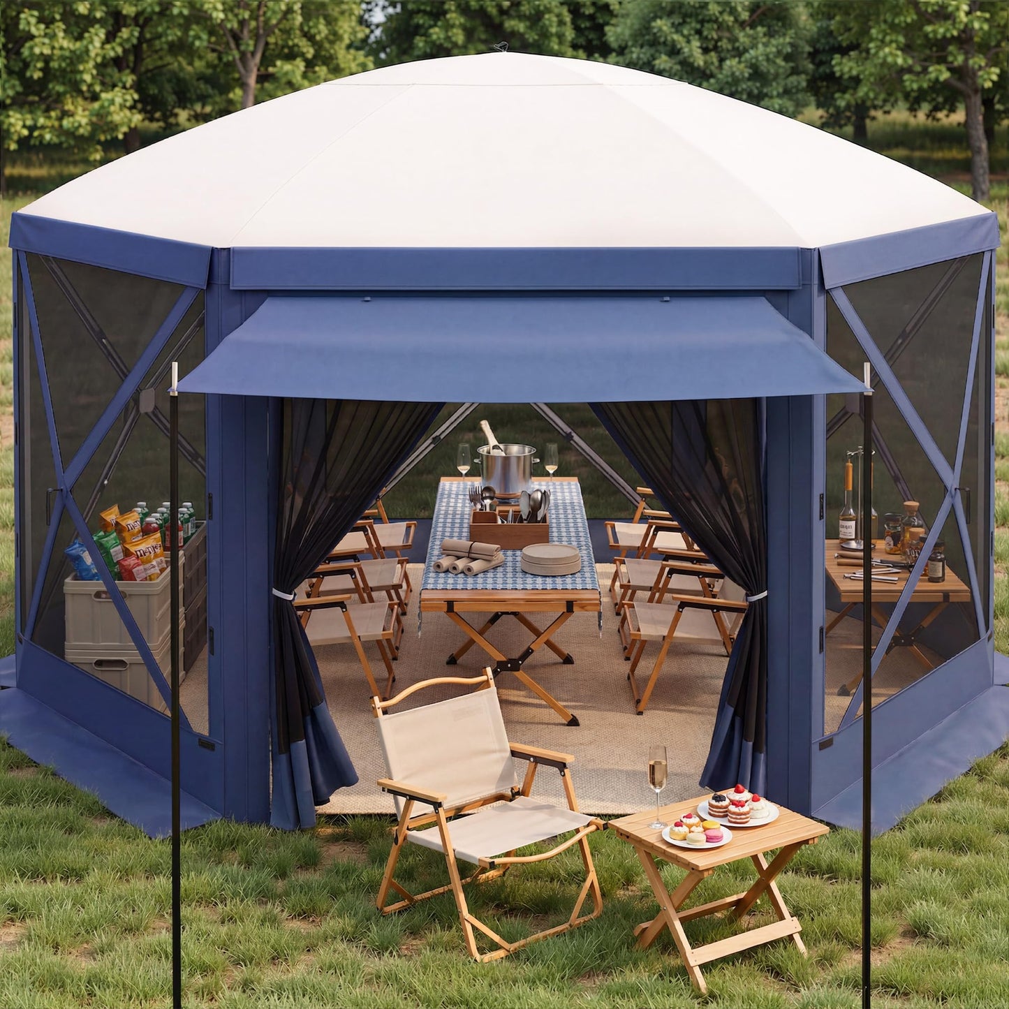 YITAHOME 12x12ft Camping Gazebo, Portable Pop Up Canopy Outdoor Screen Tent 6 Sided with Mesh Windows and Carry Bag for Camping, Picnic, Backyard Party Outside Activities, Gray