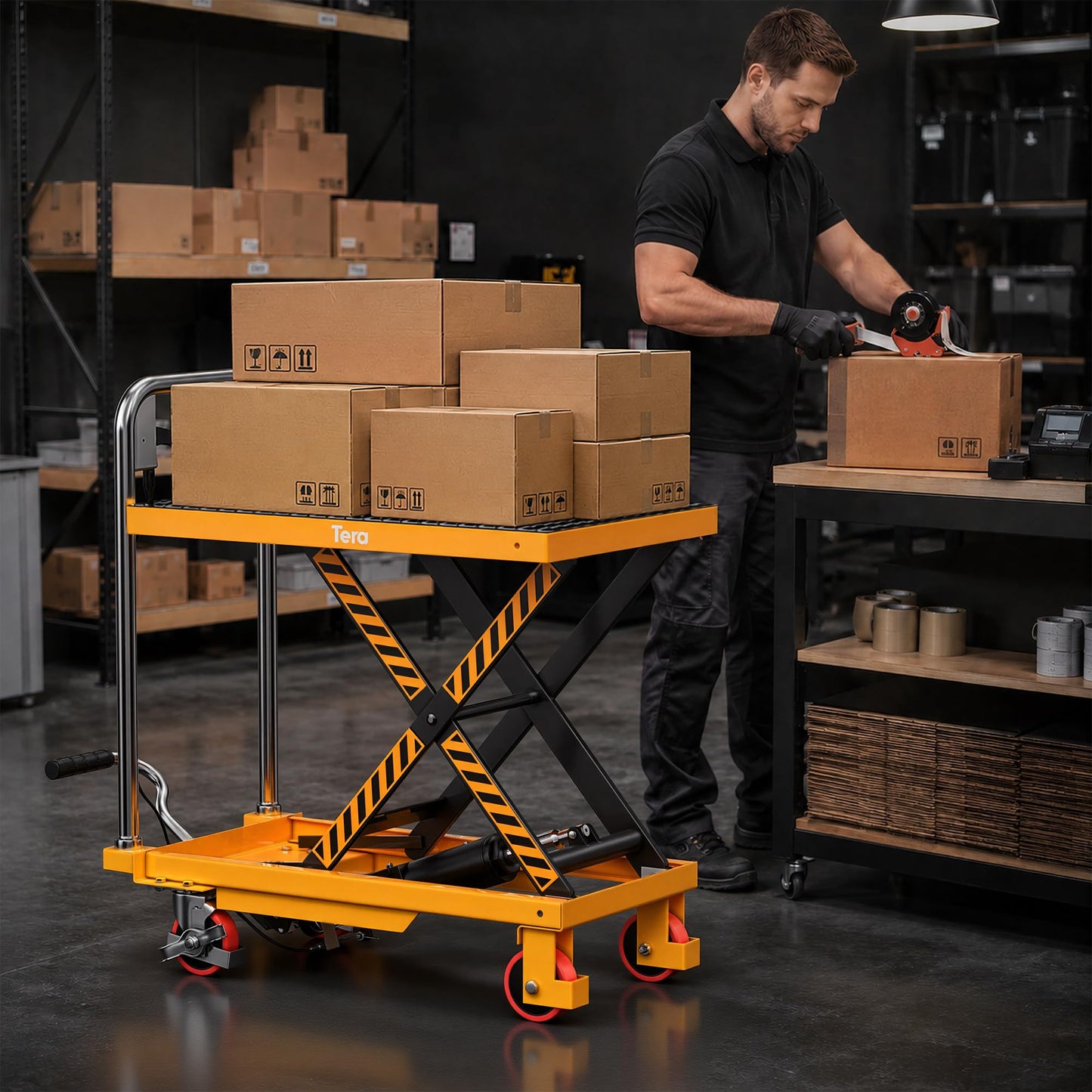 Tera Hydraulic Lift Table Cart: 550lbs Single Scissor 8.3"-28.5" Lift Range
