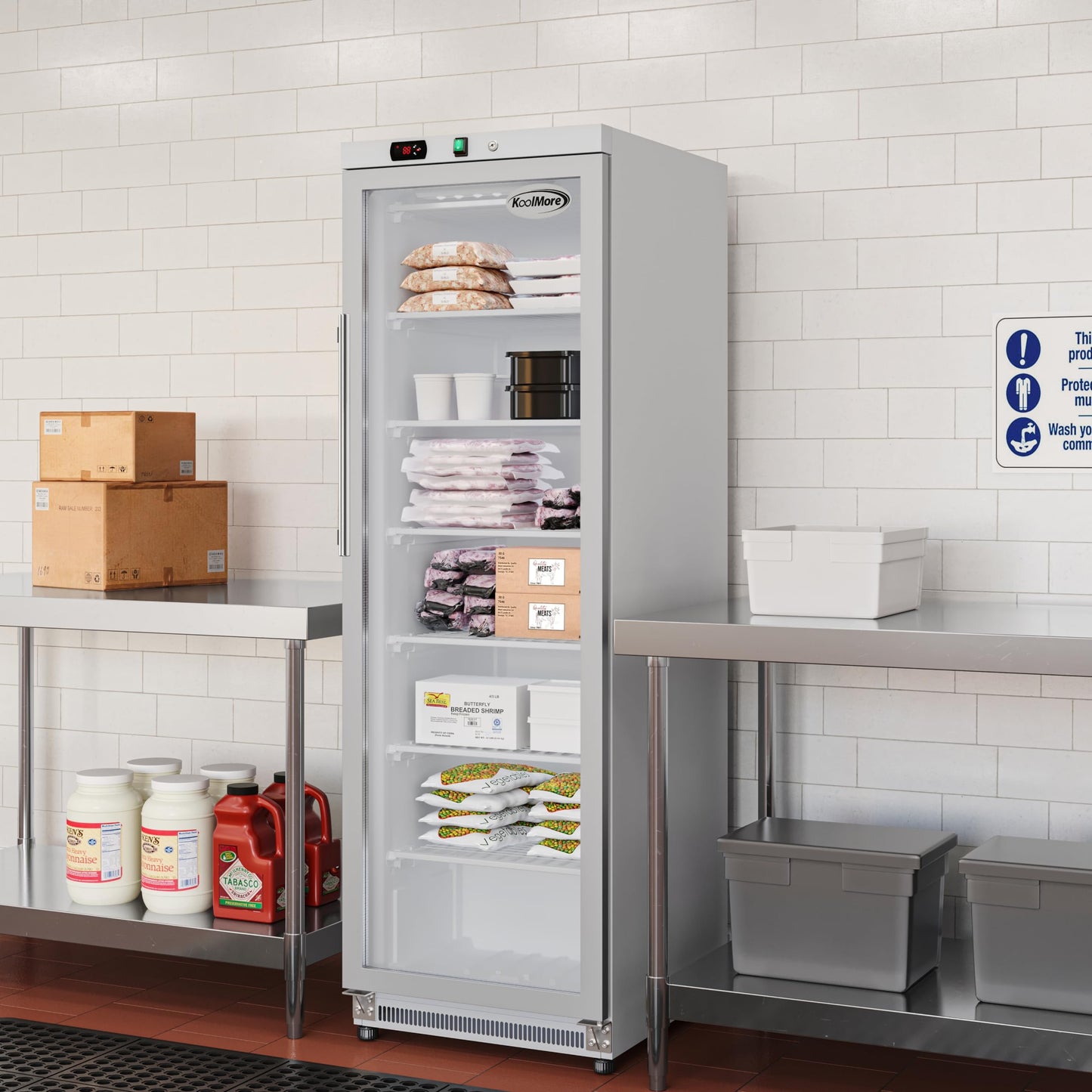 KoolMore 12 Cu. ft. Commercial Freezer with Glass Door in Stainless Steel - Manual Defrost (KM-MFD-12GSG)
