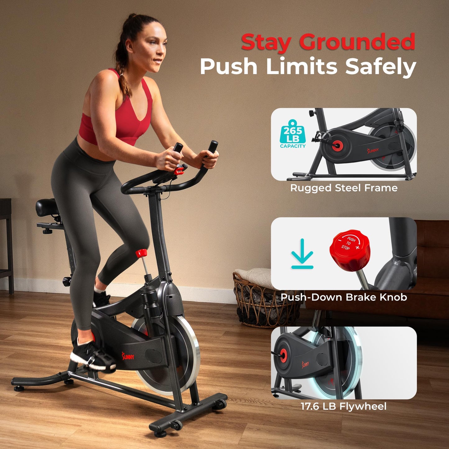Sunny Health & Fitness Nova Smart Indoor Cycling Bike – Magnetic Resistance Exercise Bike with SunnyFit App, Quiet Belt Drive & Compact Home Cardio Bike for Beginners