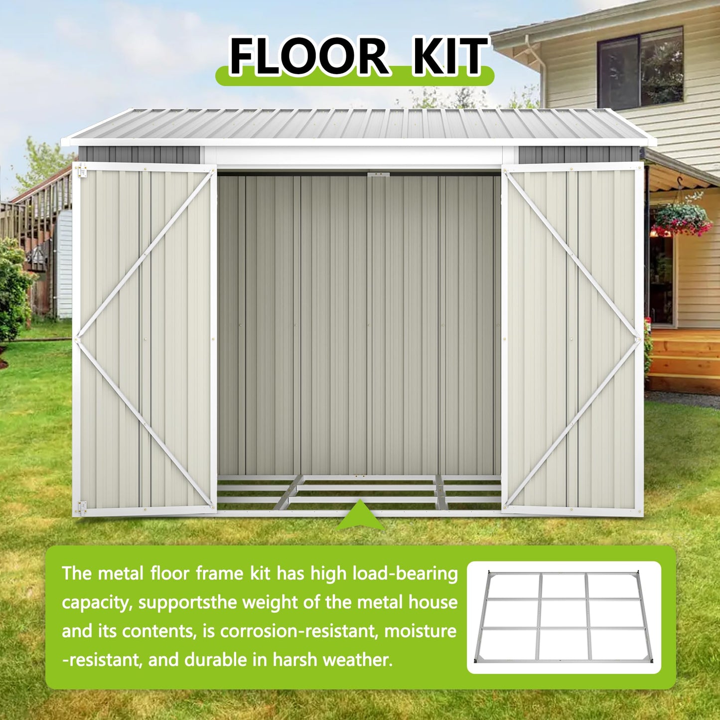 Jaxilyn 6x8FT Lean to Sheds Metal Outdoor Storage Shed with Floor Frame,Large Tool&Lawn Mower Shed with Two Lockable Doors for Garden Backyard Patio Storage,Outside Waterproof Storage Shed