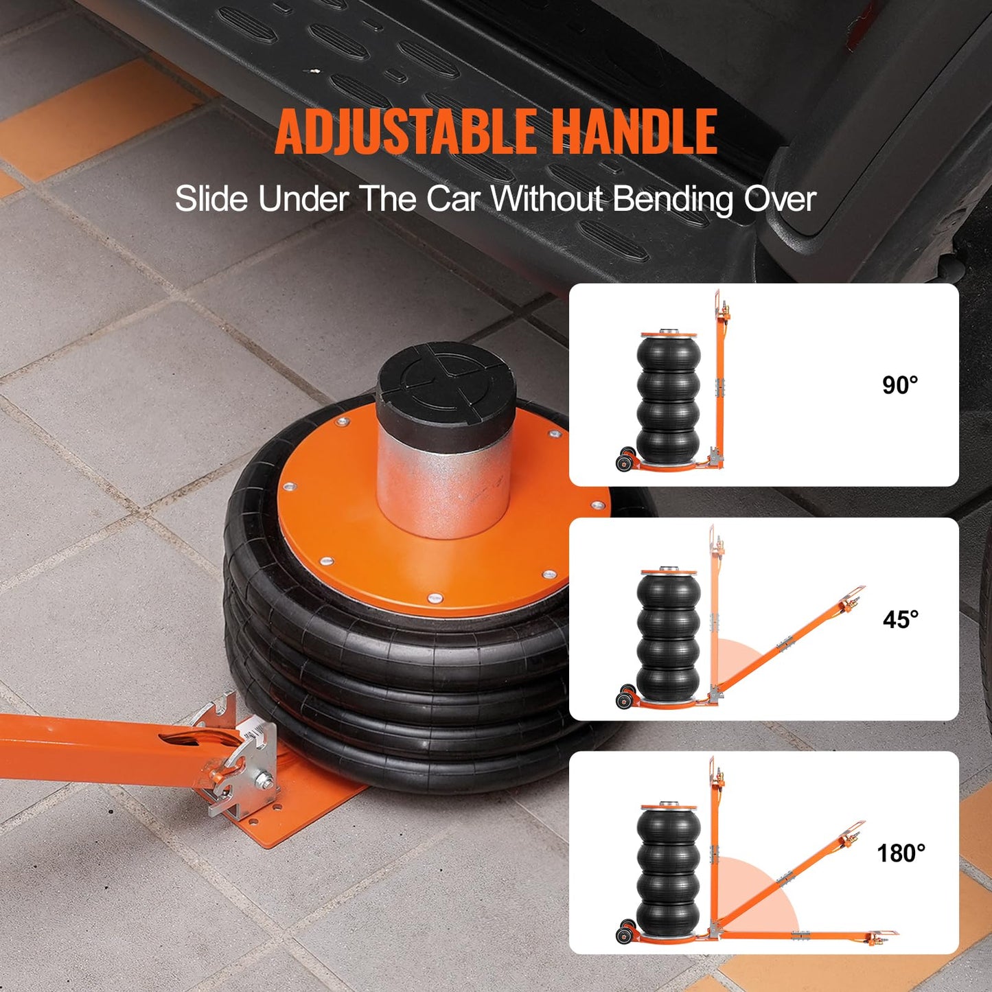 VEVOR Air Jack, 6 Ton/13000 lbs Quadruple Bag Air Jack, Lift up to 26.5", with Heightened Column & Adjustable Handle, Thick Rubber Pad, 2-5 S Fast Lifting Pneumatic Jack for Car, SUV, Pickup Truck