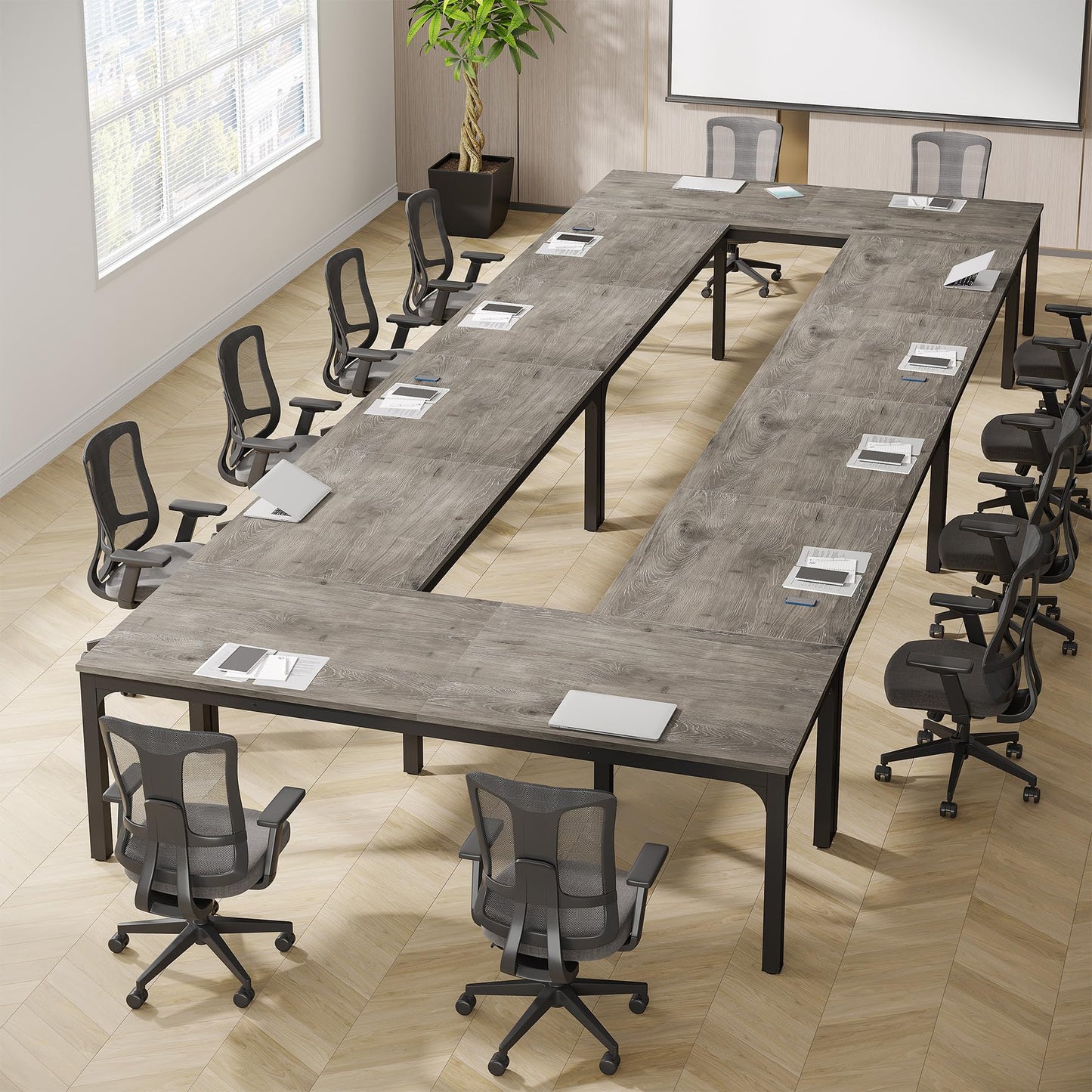 Tribesigns 6.5FT Conference Table, 78.7-Inch Rectangle Meeting Seminar Table, Large Business Tables for 6-8 People (Only Table) (Gray+Black)