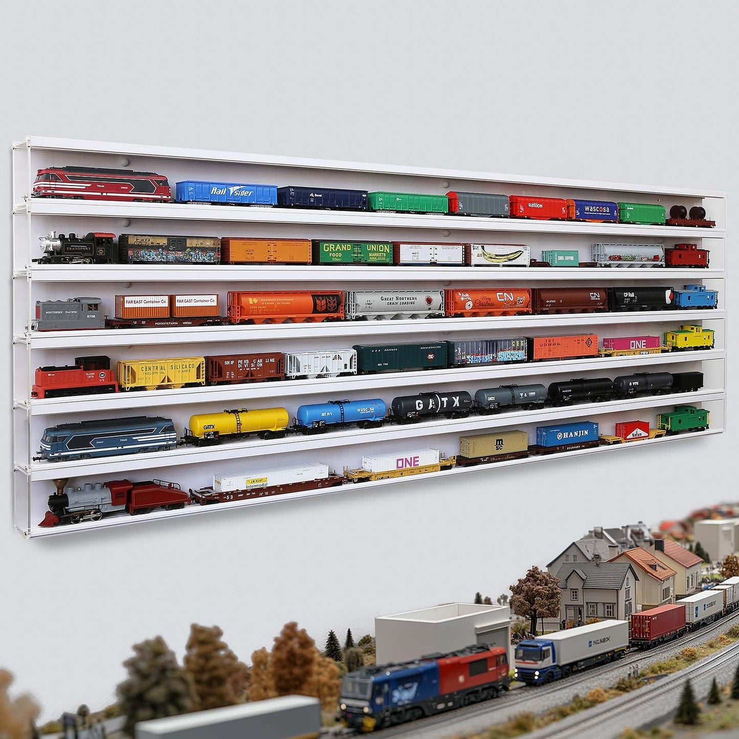 HO Scale Model Train Display Case Wall Rack with 6 Shelves Organizer Storage Cabinet Wall Mount (L3: 58.26inch)