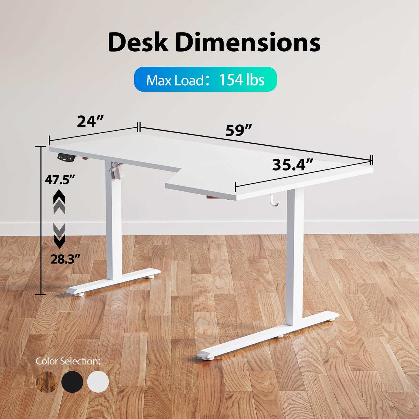 Agilestic Electric Standing Desk, Height Adjustable Desk, 59 x 35 Inch Sit Stand up for Work Office Home, L Shaped Ergonomic Rising Computer Table with Memory Preset, White