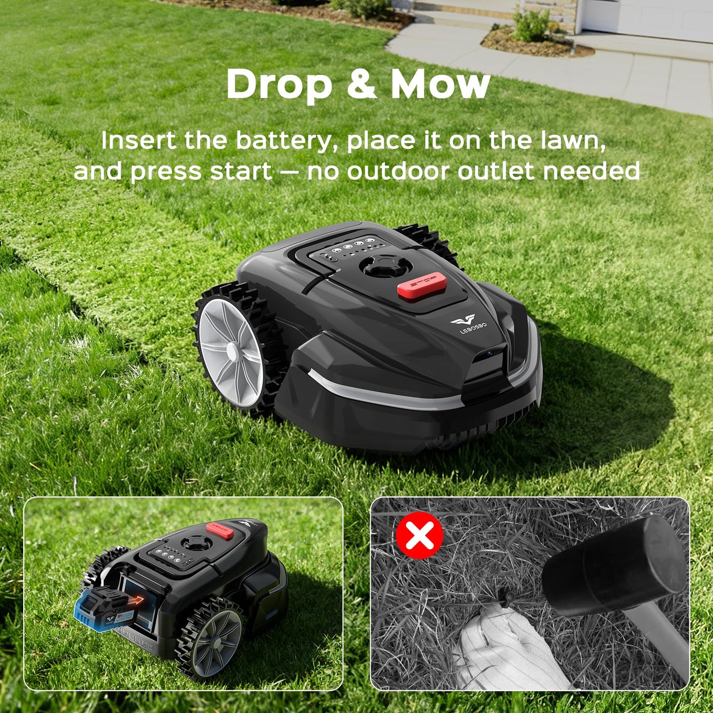 LEBOSBO V3 Robotic Lawn Mower with AI Vision Obstacle Avoidance, Smart APP Control, Low-Noise Operation, Adjustable Cutting Height, No-Go Zones, Ideal Robot Lawn Mower for Lawns Up to 1600 Sq.Ft