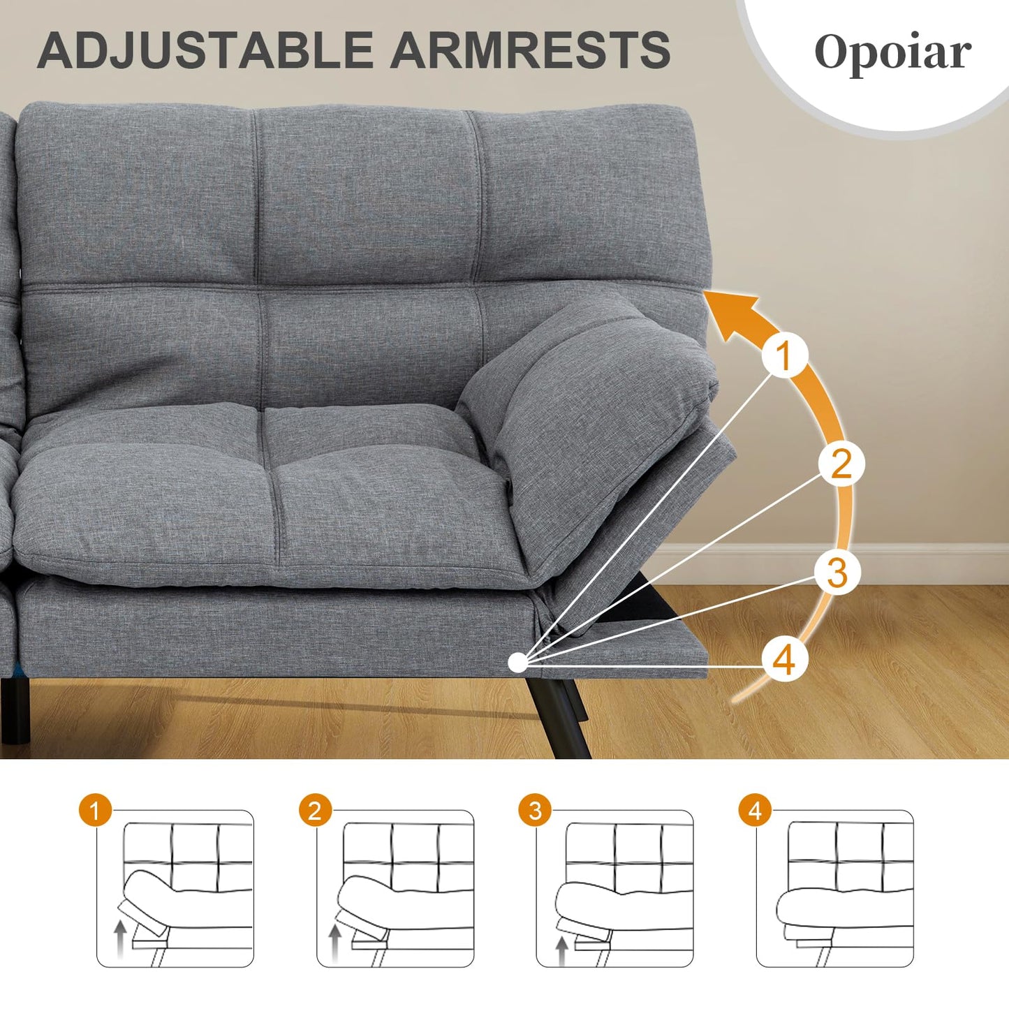 Opoiar Futon Sofa Bed Convertible Memory Foam Couch Bed Futon Sets Folding Modern Sleeper Sofa Gray Loveseat for Studio,Drom,Apartment,Game Room and Small Space