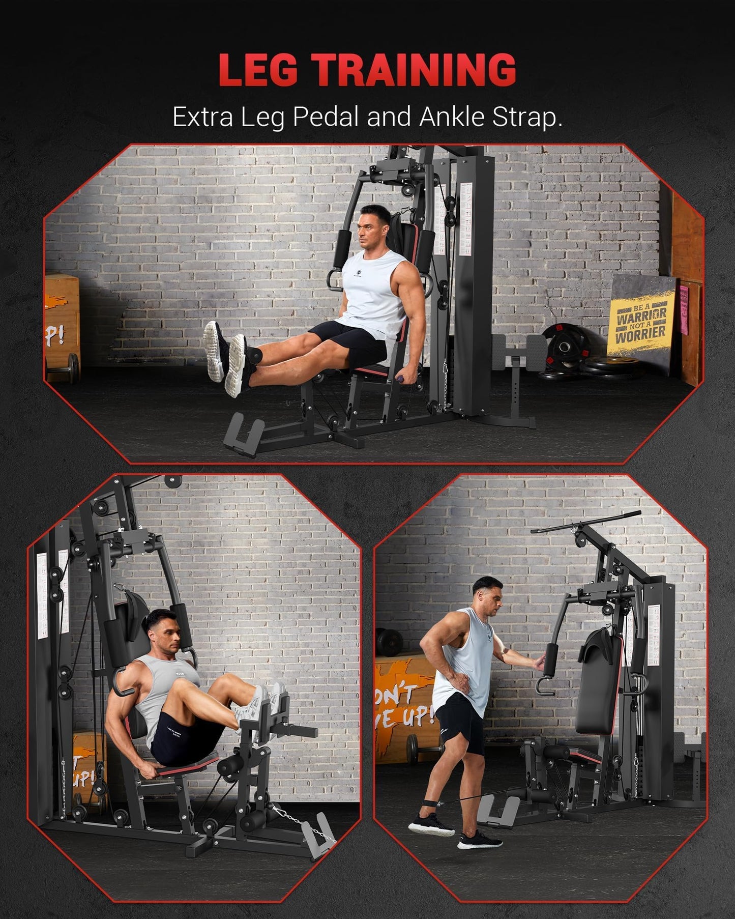 Multifunctional Home Gym Equipment, Workout Station with 150LBS Weight Stack, Home Gym Machine with Pulley System for Full Body Training
