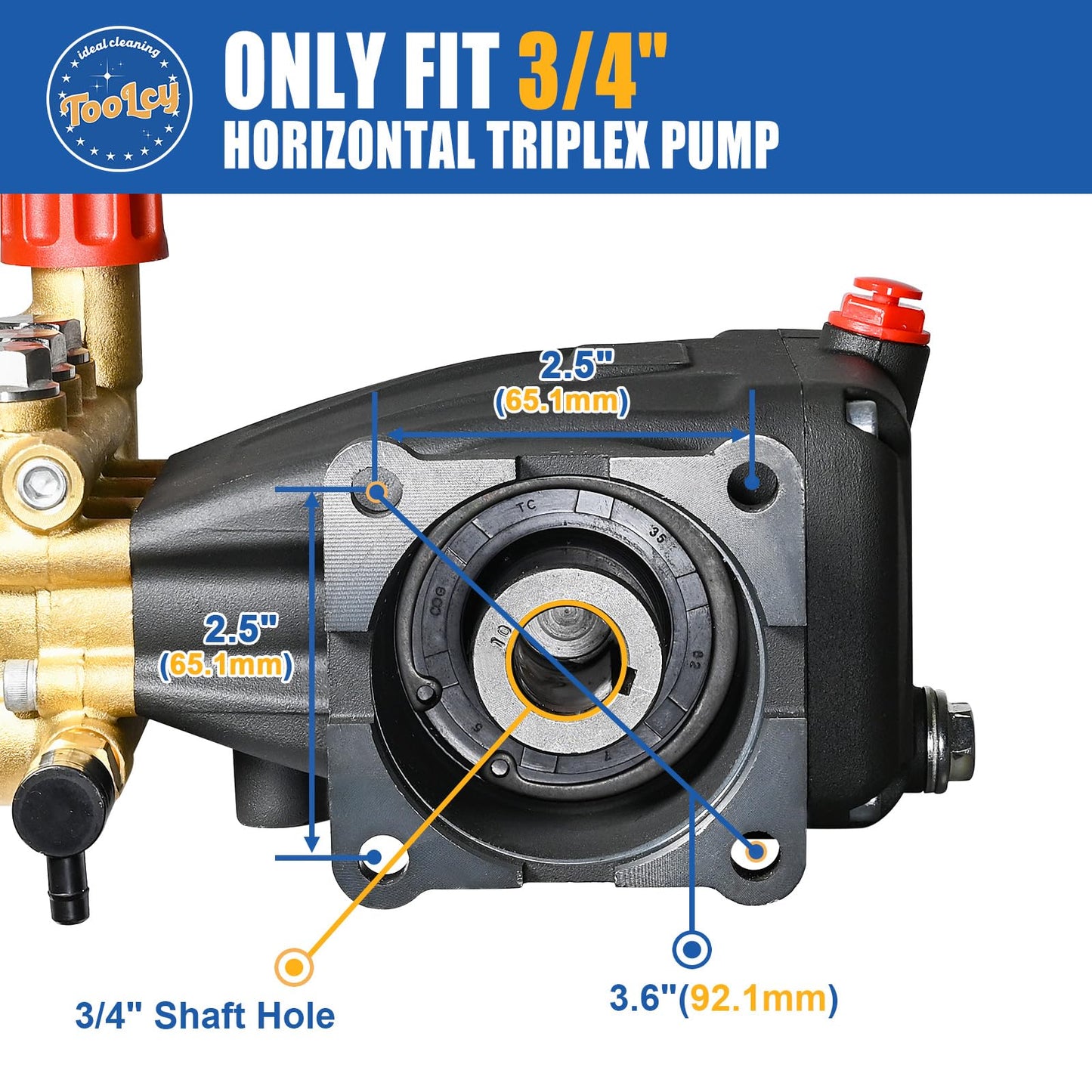 TOOLCY Pressure Washer Pump 3400 PSI Max 3.0 GPM, 3/4 Inch Shaft Horizontal Triplex Plunger Replacement, Direct Drive, with Unloader, 5 Nozzle Tips, 3/8" QC to M22-14mm Adapter