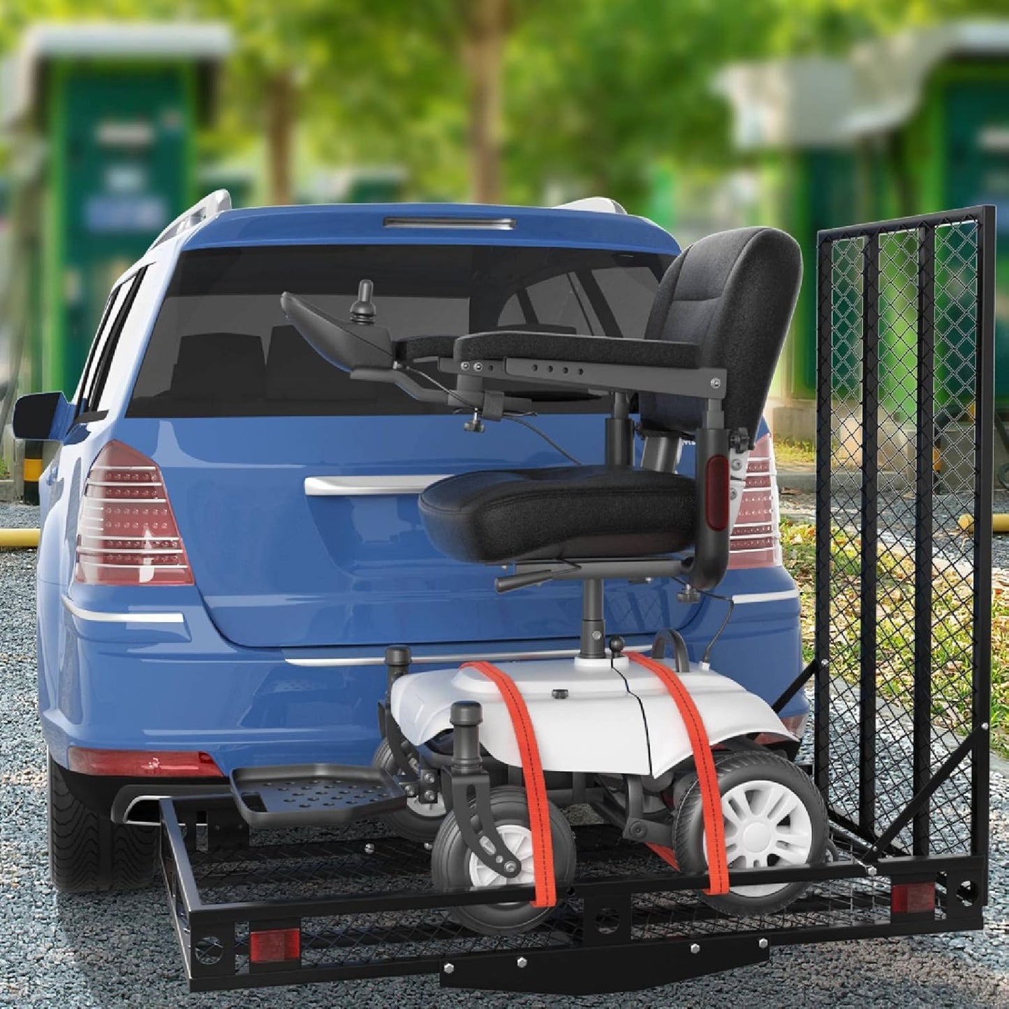ERGOMASTER Hitch Cargo Carrier with Ramp, 49 '' x 28'' Folding Hitch Mount Mobility Scooter Wheelchair Carrier (Fully Foldable)