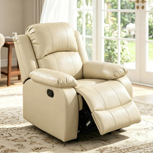 Trygoal Manual Recliner Chair, Nursery Rocking Chair, Leather Recliner Chair for Adults, Lazy Boy, Gaming Recliner wih Overstuffed Arms, Suitable for Home Theater, Living Room, Bedroom, Beige