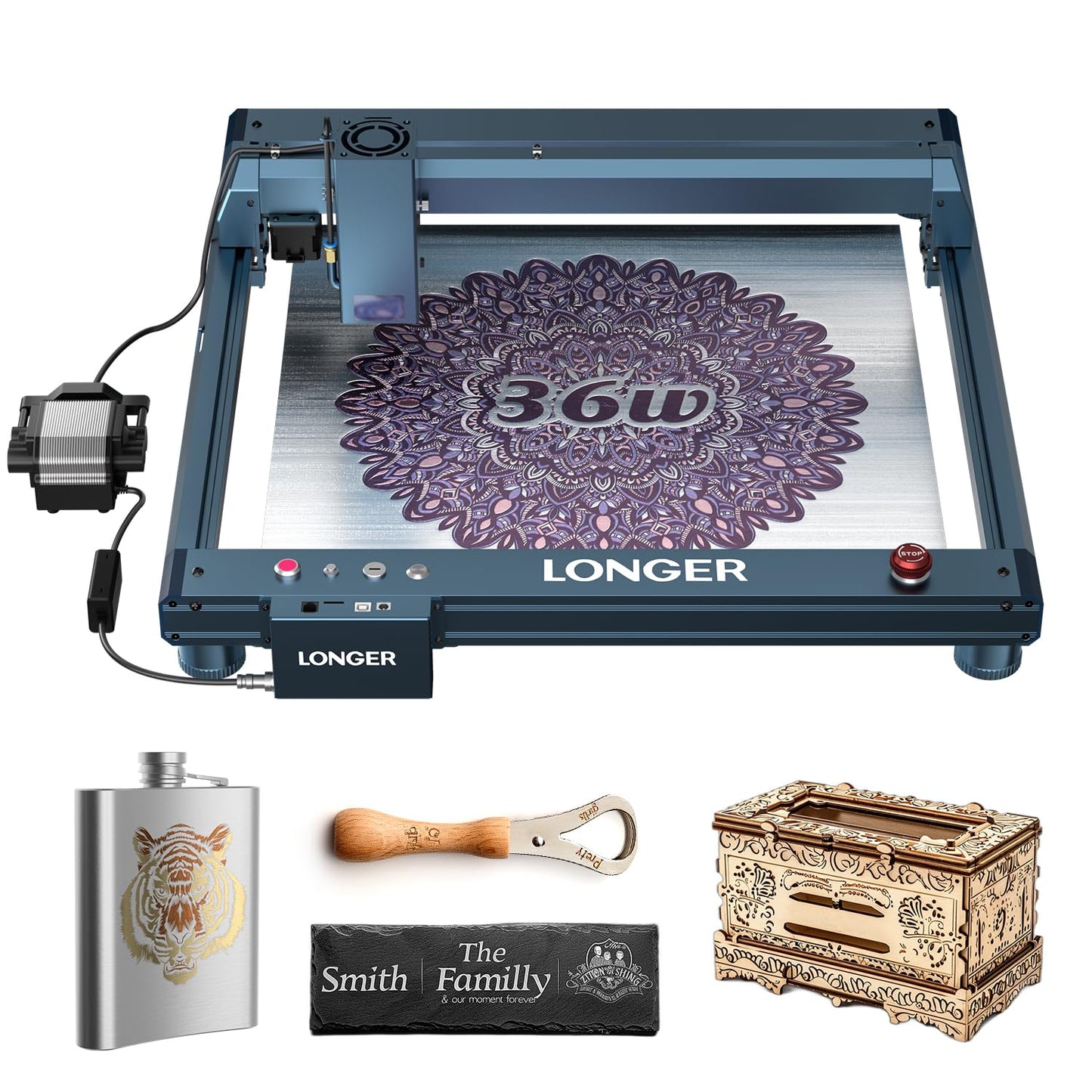 Longer Laser B1 Laser Engraver and Cutter, 36000 mm/min Speed, B1 36W Laser Engraver with Automated Air Assist, DIY, CNC Machine for Wood, Metal, Acrylic, Glass, Leather, Paper, etc.
