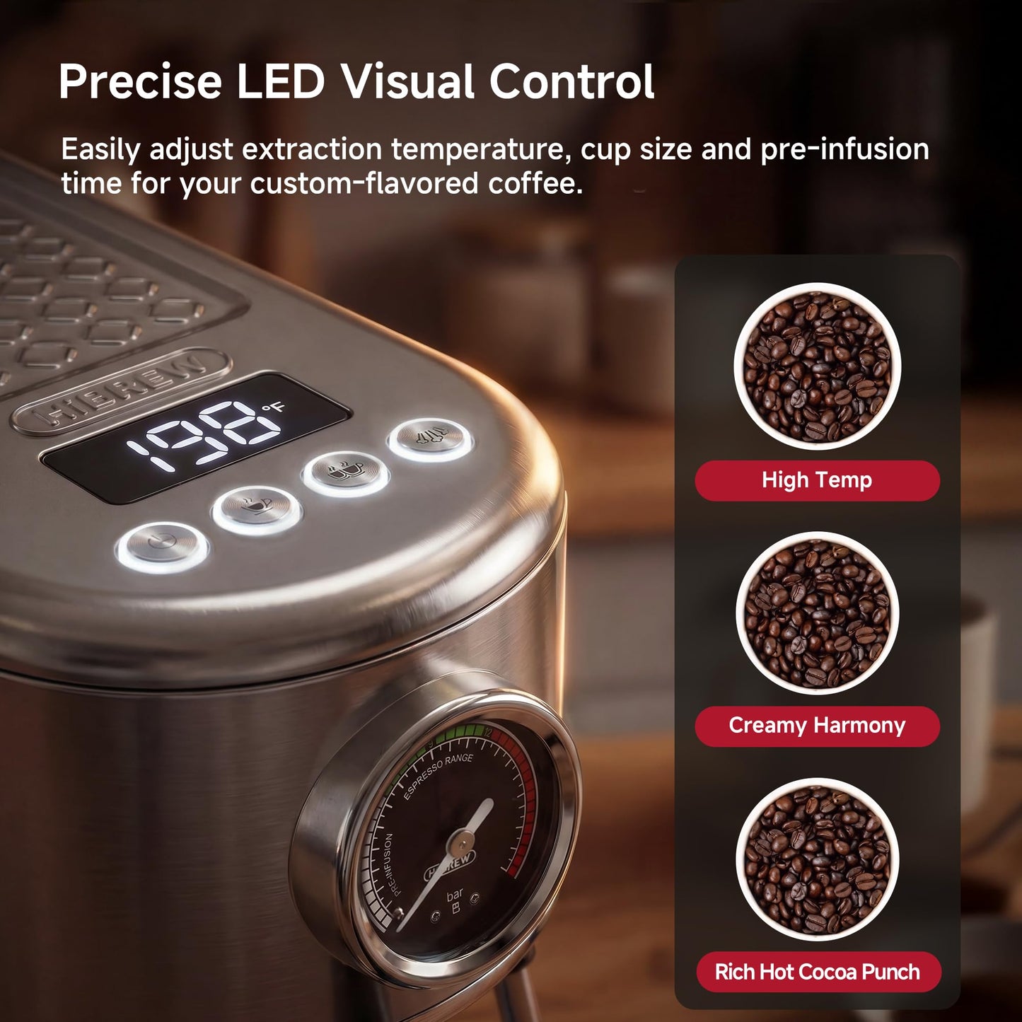 HIBREW H10B Programmable Espresso Machine with LED Display & Pressure Gauge