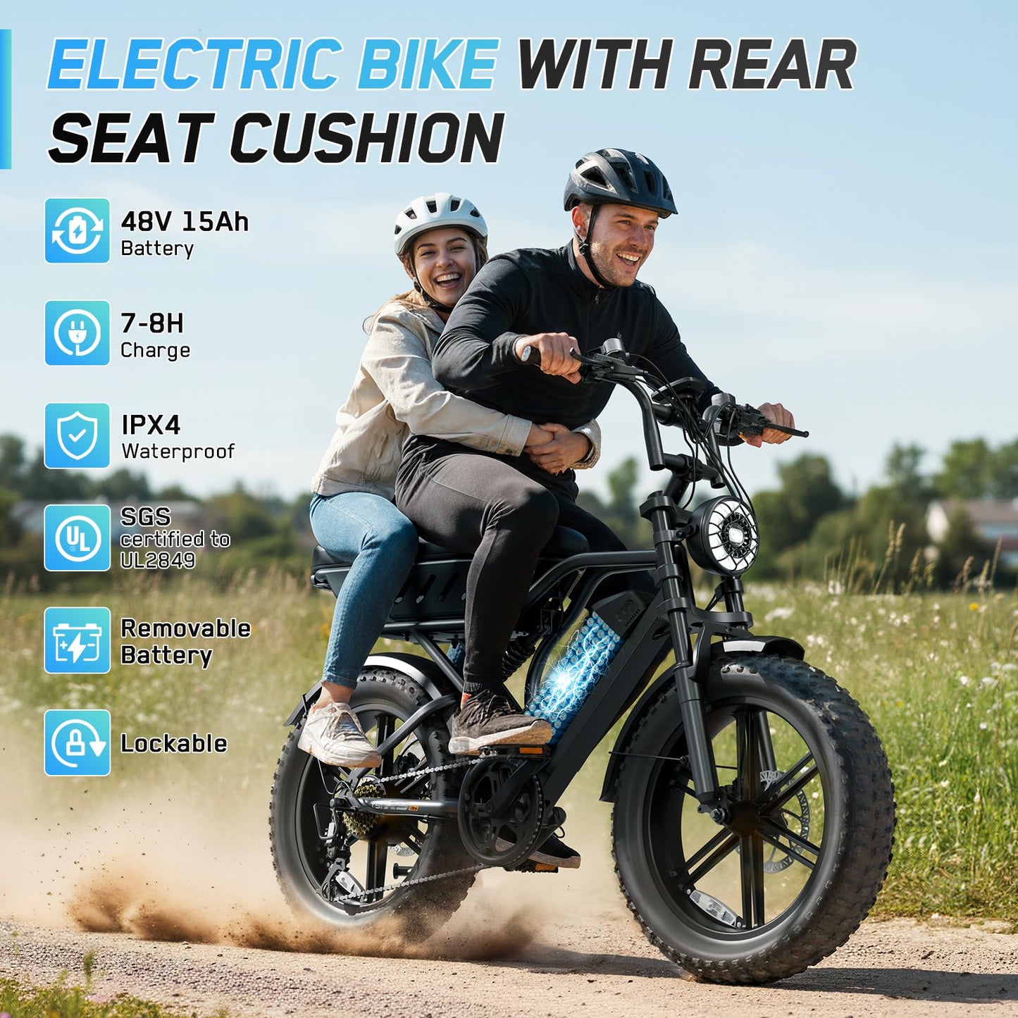 TS TST GRP LLC Electric Bike for Adults, 1500W Peak Motor Retro E Bike, Removable 48V 15Ah Battery, 20" x4.0 Fat Tire, 65Miles Range, Ebike with Suspension,for Commuting,Mountain,Off-Road, Black