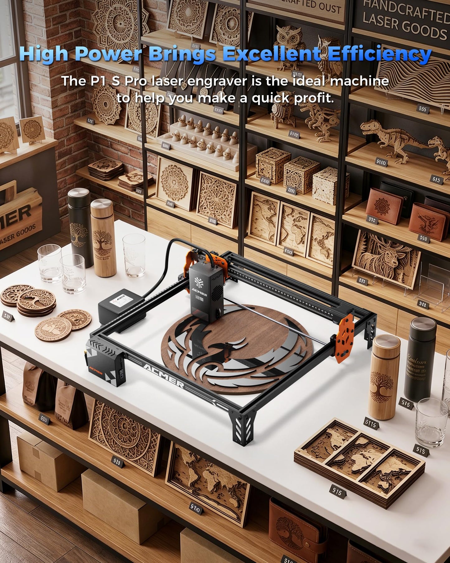 ACMER P1 S PRO 36W Laser Engraver and Cutter, 36000mW Diode Laser Engraving Machine, 25L Air Assist, 0.01mm Precision, 380×350mm Work Area, High Power Laser Cutter for Wood & Acrylic