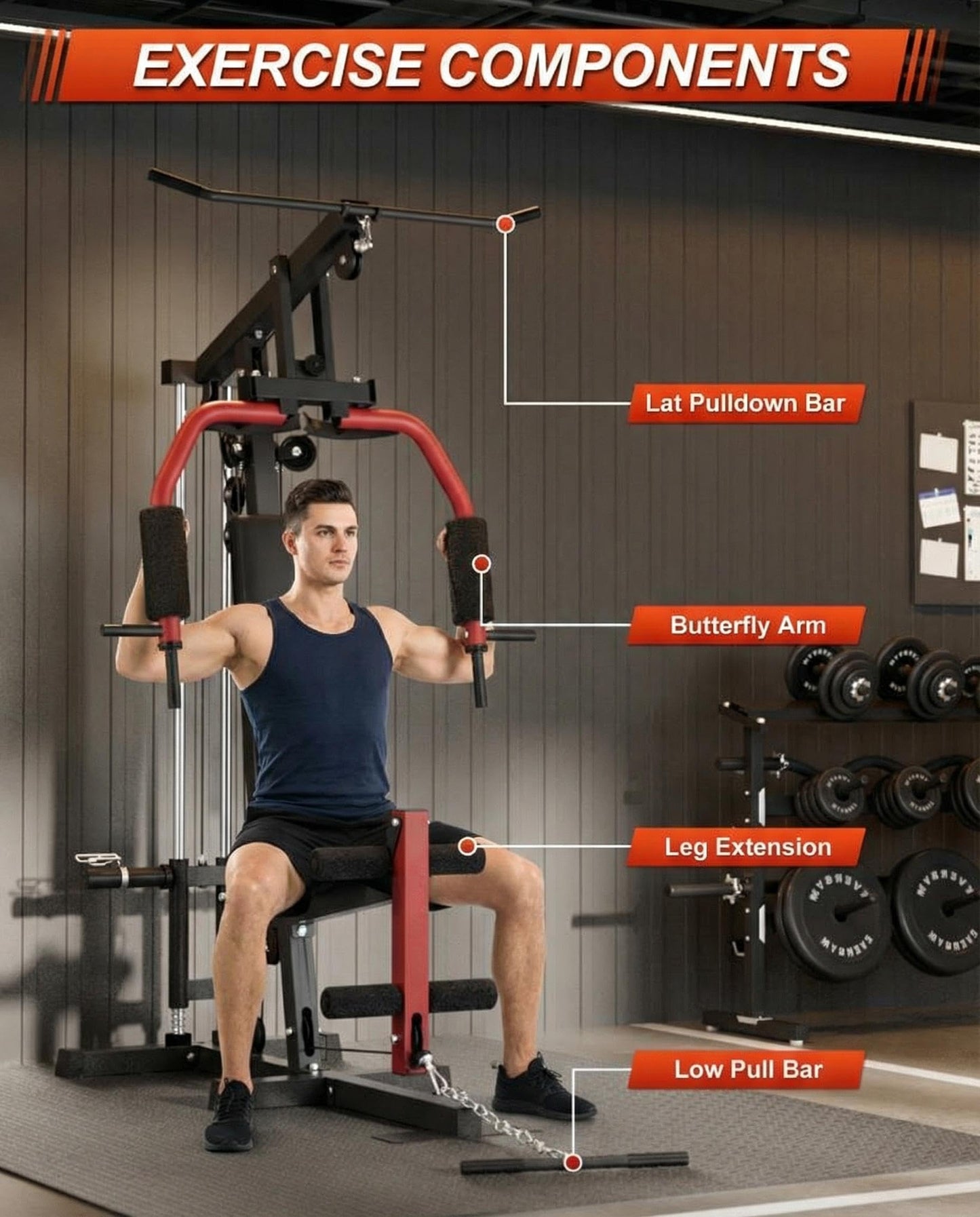 Home Gym Machine, Weight Machines for Home Gym Full Body Workout Strength Training Equipment with Chest Press, Leg Extension, LAT Pulldown and Cable System