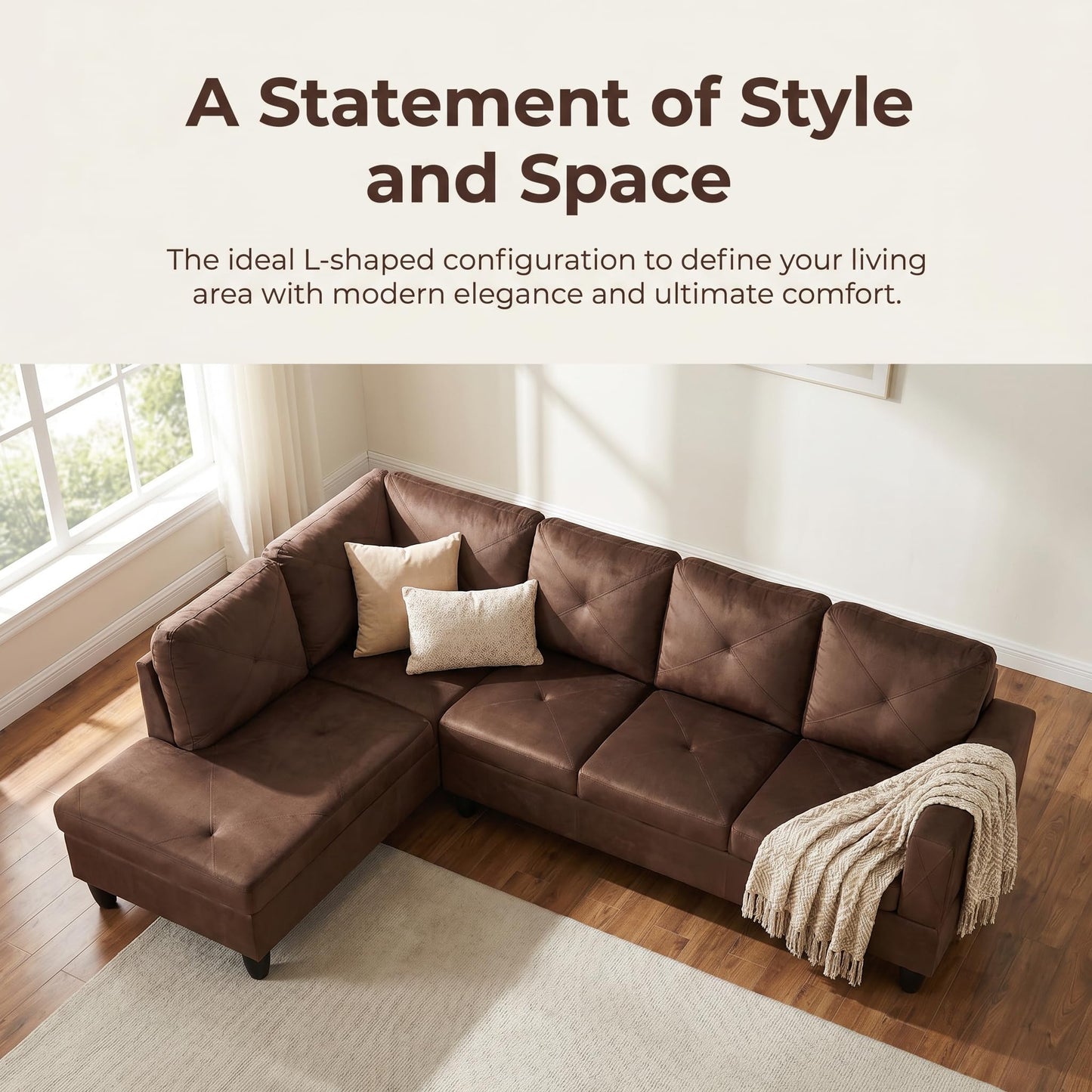 NicBex 97" L Shaped Couch Sectional Couches for Living Room, 2-Piece Modular Sofa with Movable Chaise & Deep Seat for Apartment, Bedroom, Office, Brown