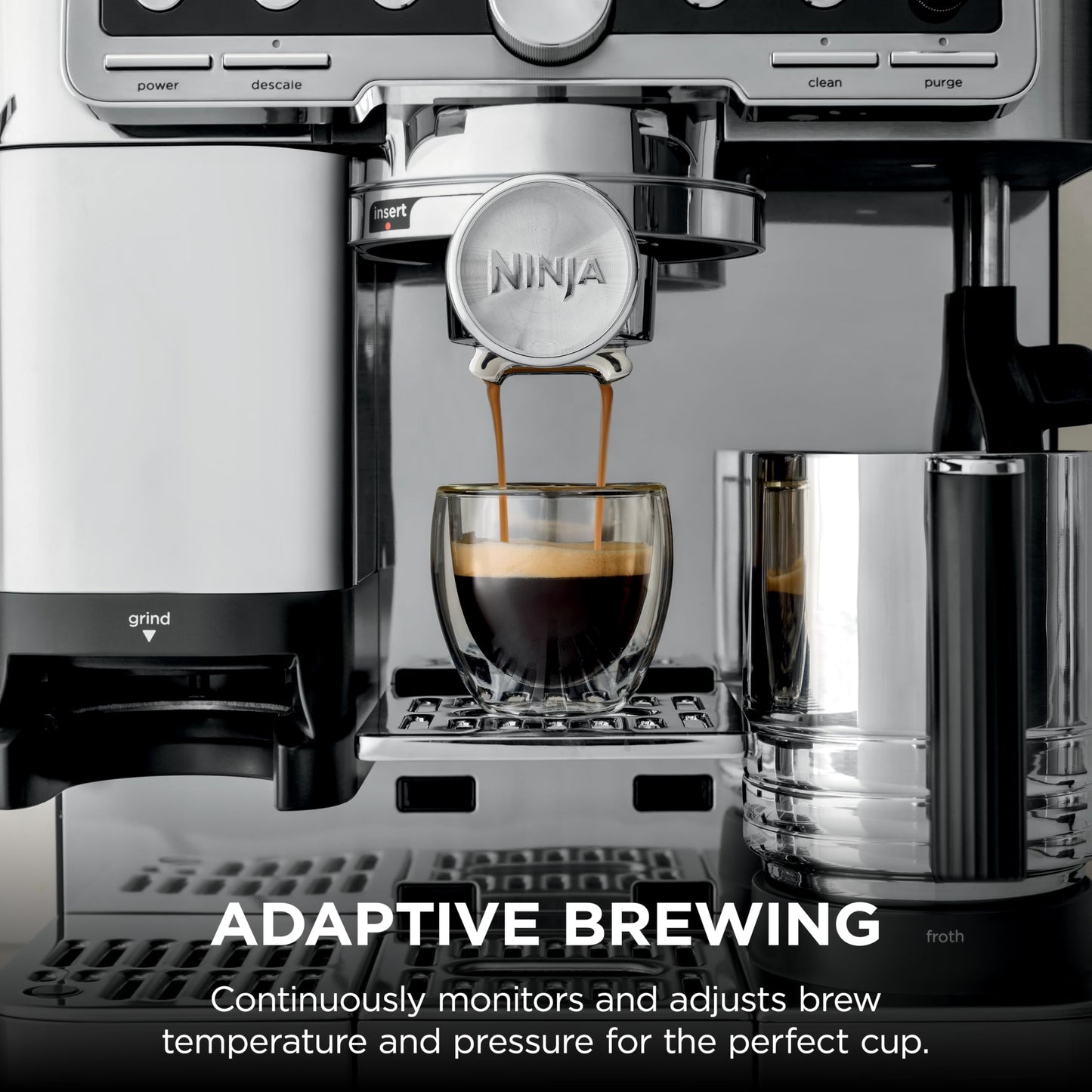 Ninja Luxe Café Pro Series, Espresso Machine, Drip Coffee, Cold Brew, Hot Water, Integrated Tamper, Built-in Grinder, Hands-Free Frother for Cappuccinos, Lattes, Americanos, Dairy or Non-Dairy, ES701