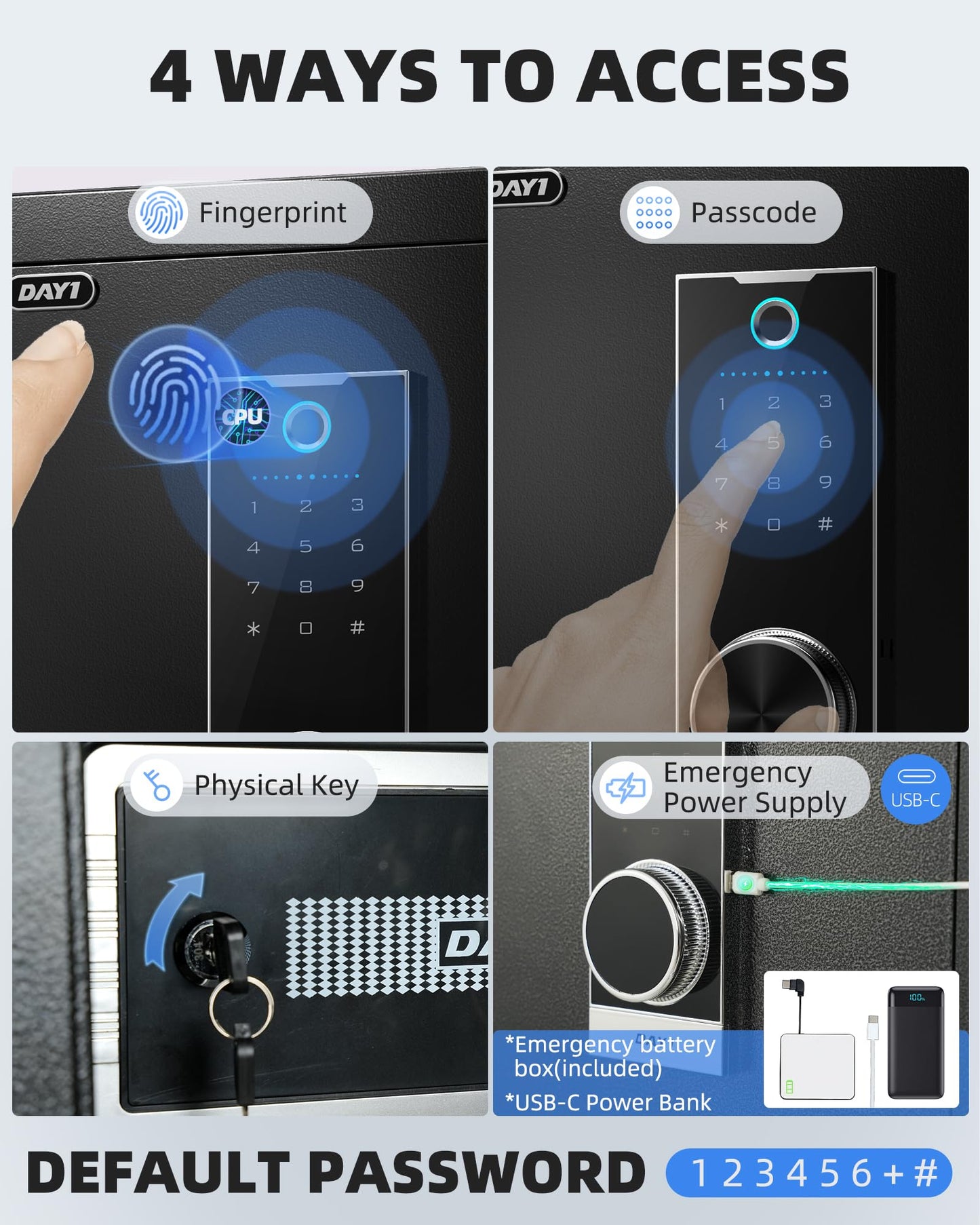 DAYI Biometric Fingerprint Safe Box, 3.0 Cu. Ft. Home Safes with Fireproof Bag, Digital Touchpad Security Safe for Money Cash Documents, Dual Alarm System - 60 Pro